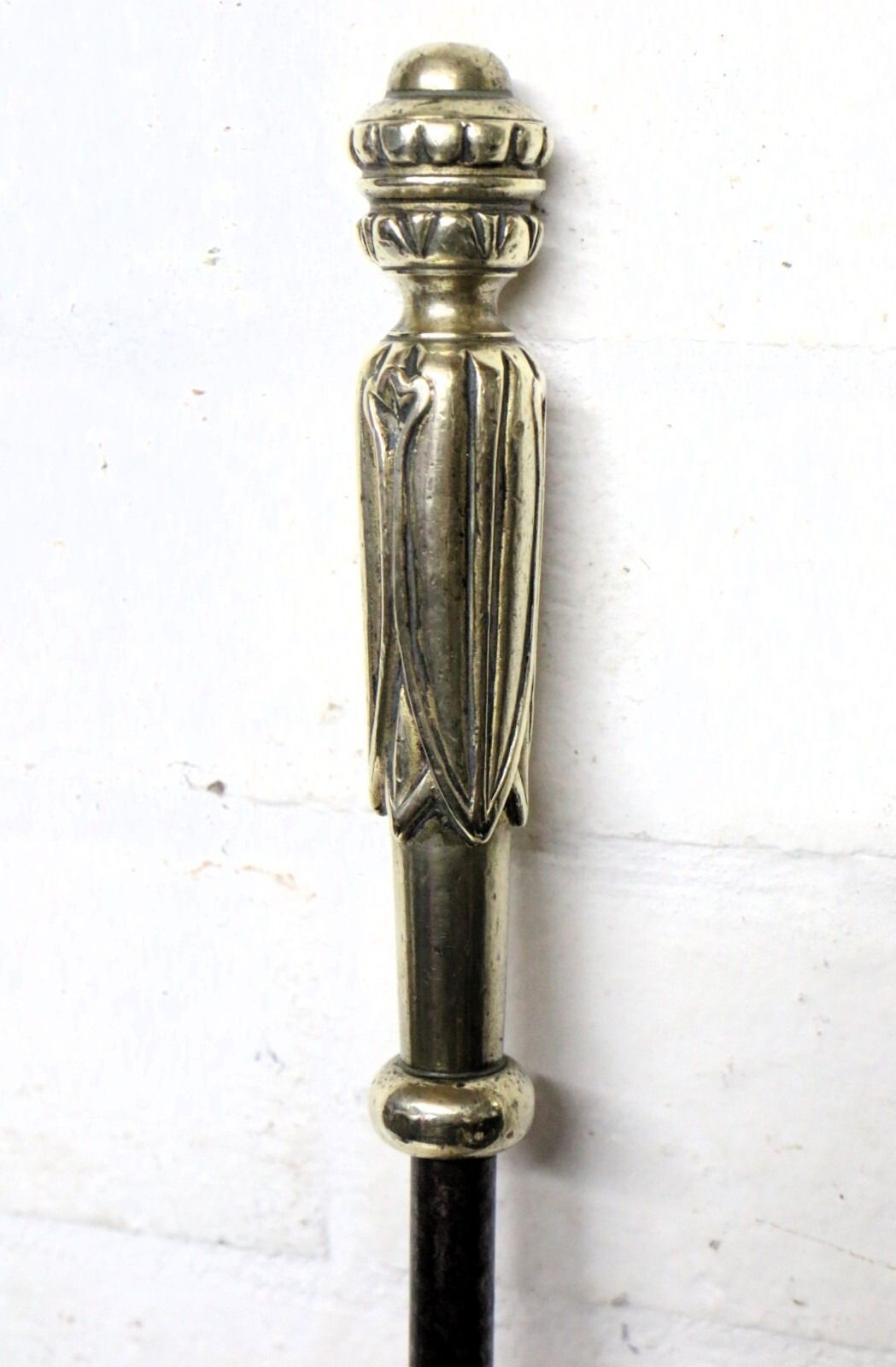Antique Fire Tools Victorian English Very Long Wrought Iron Brass Poker & Shovel photo for sale