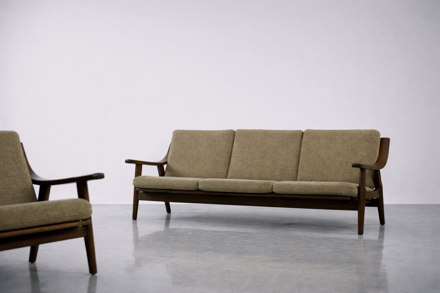 Vintage Mid Century Scandinavian Modern 3 Seat Sofa & Armchair By Hans J. Wegner For Getama, 1960s, Set Of 2 photo buy