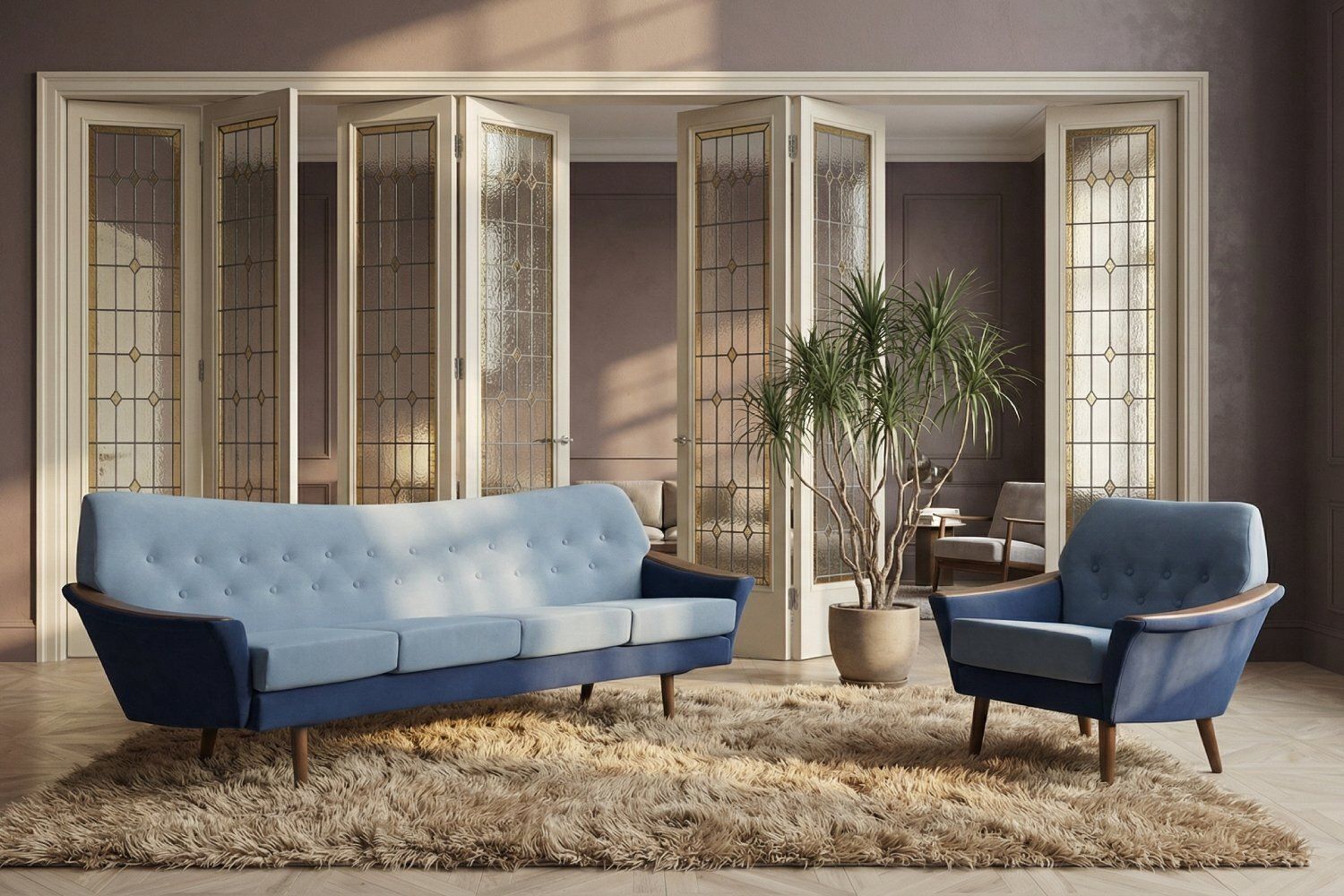 Mid Century Scandinavian Modern Blue Velvet Living Room Set From Holm Fabriker Ab, 1960s, Set Of 2 photo furniture