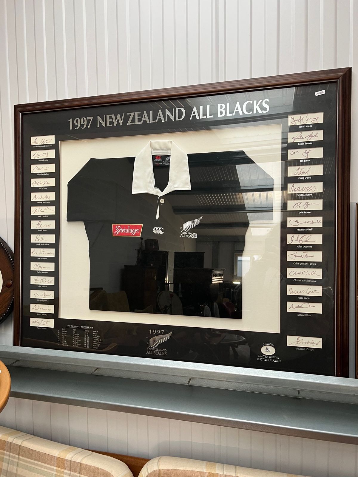 1997 Framed New Zealand All Blacks Shirts And Signiatures