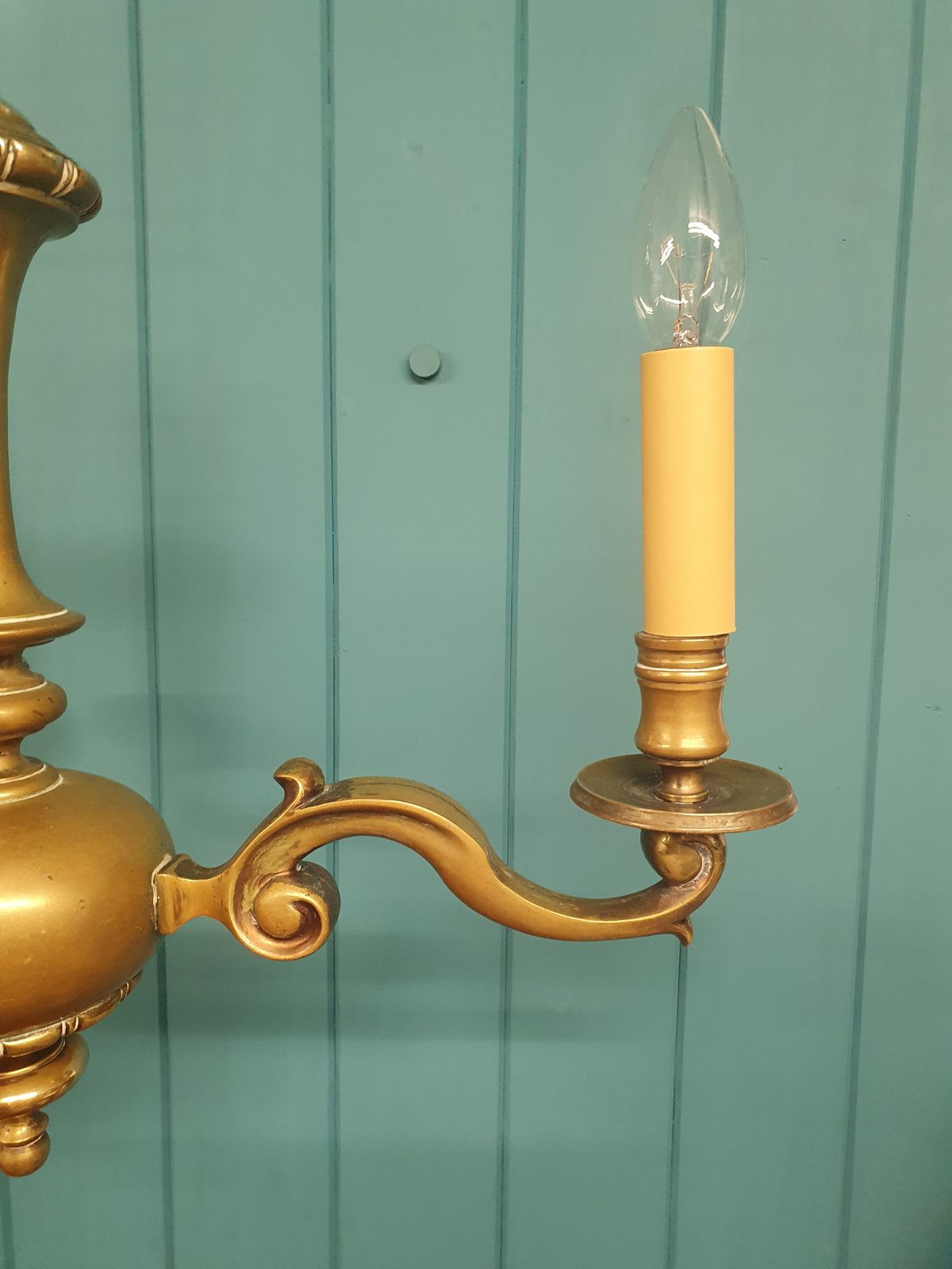 Antique Dutch / Flemish Style Brass Chandelier 17" photo Lighting