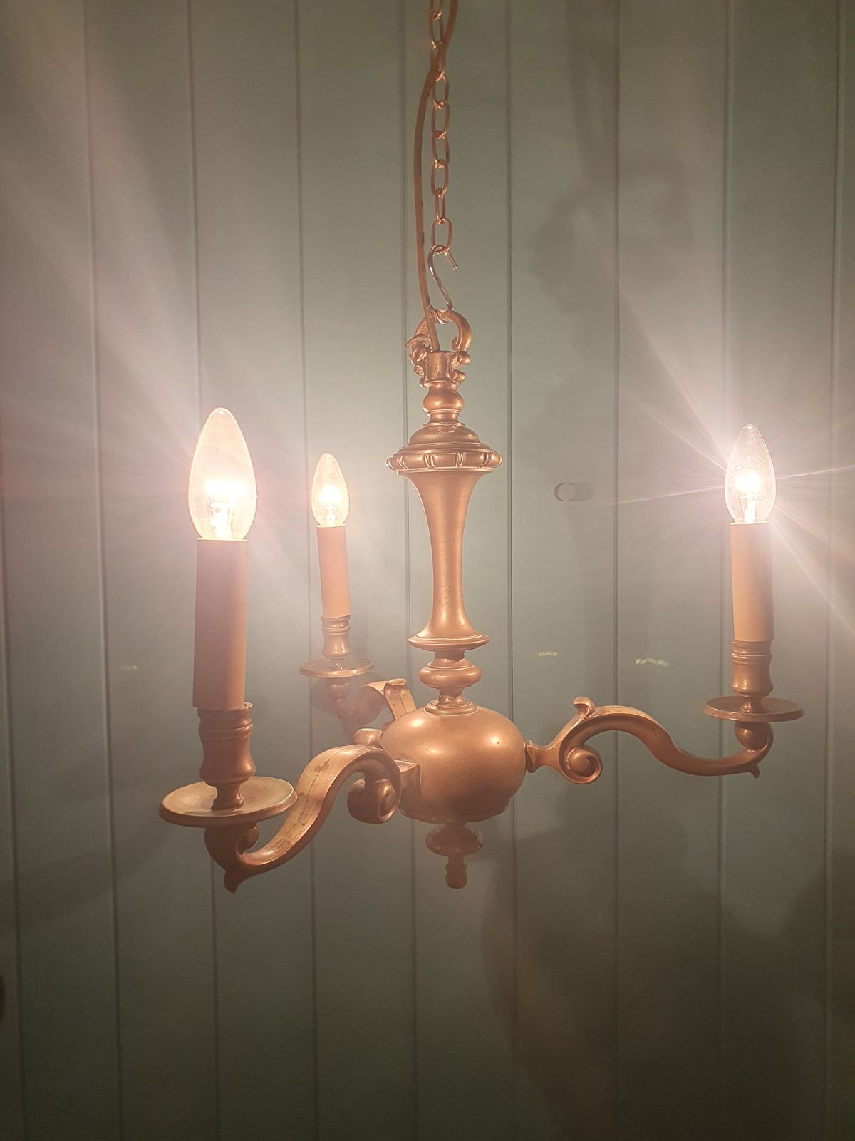 Antique Dutch / Flemish Style Brass Chandelier 17" photo vintage
