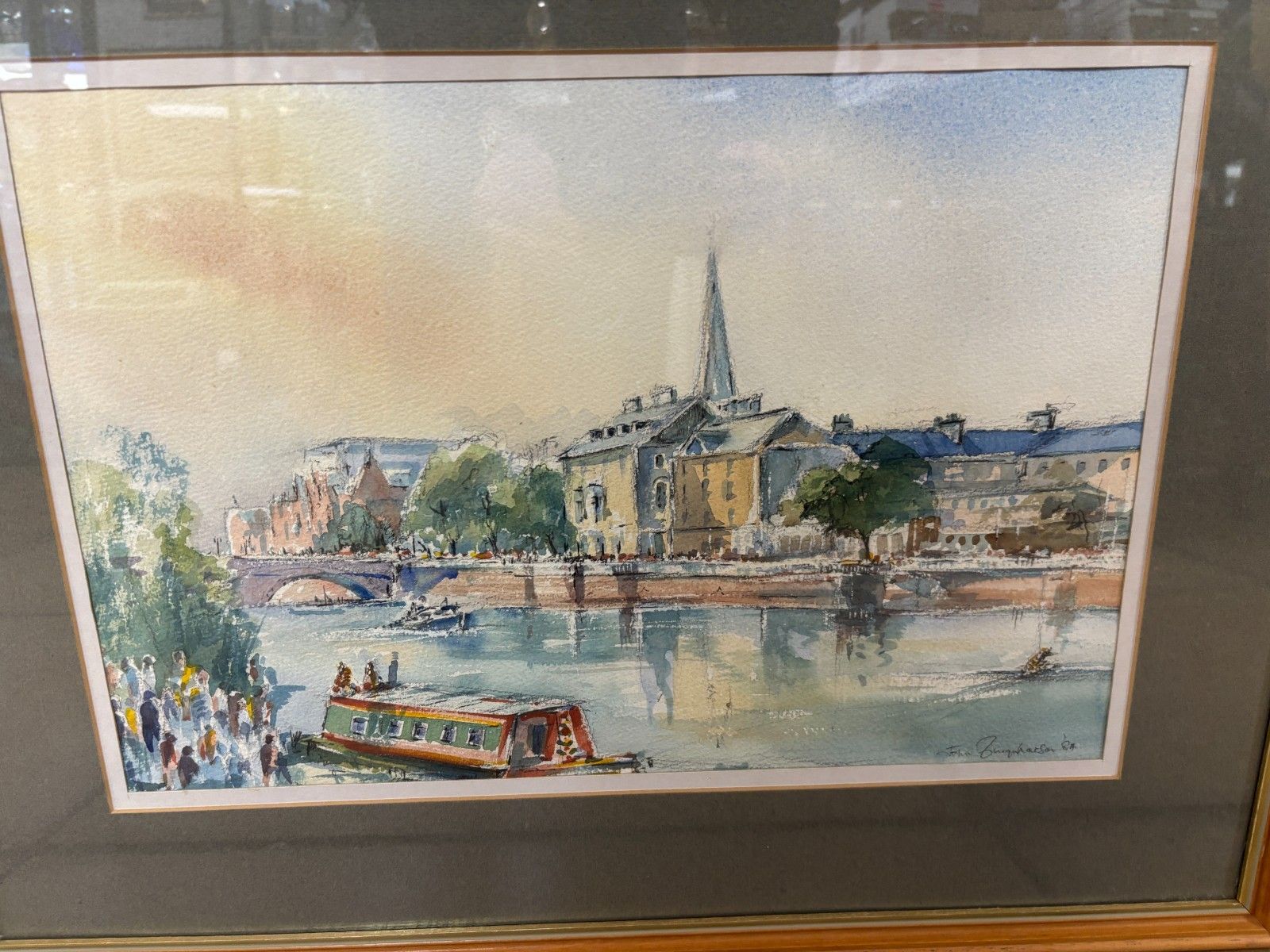 Original Watercolour Painting Of Bedford River By John Farquharson 1984 photo vinterior