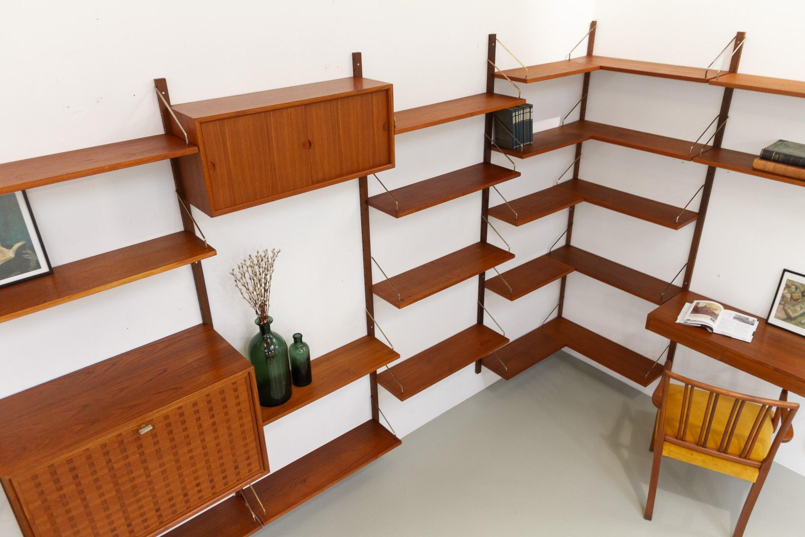 photo buy Danish 6 Bay Modular Teak Corner Wall Unit By Poul Cadovius For Cado, 1960s.