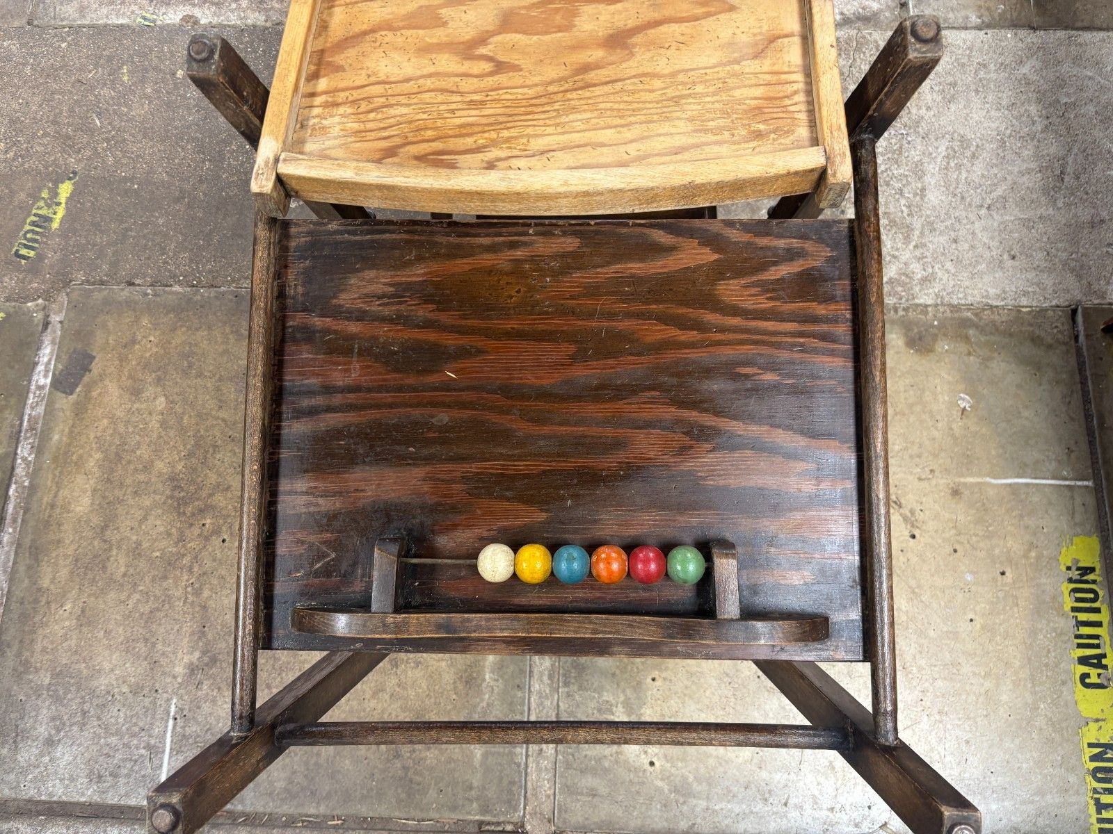photo vintage Vintage Wooden Child's Metamorphic High Chair