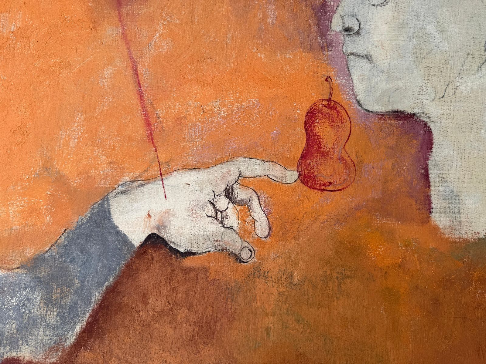 Eduardo Arranz Bravo Woman Man's Head Two Pears And Orange Background Abstract Surrealism 1967 Oil 1967 photo vinterior