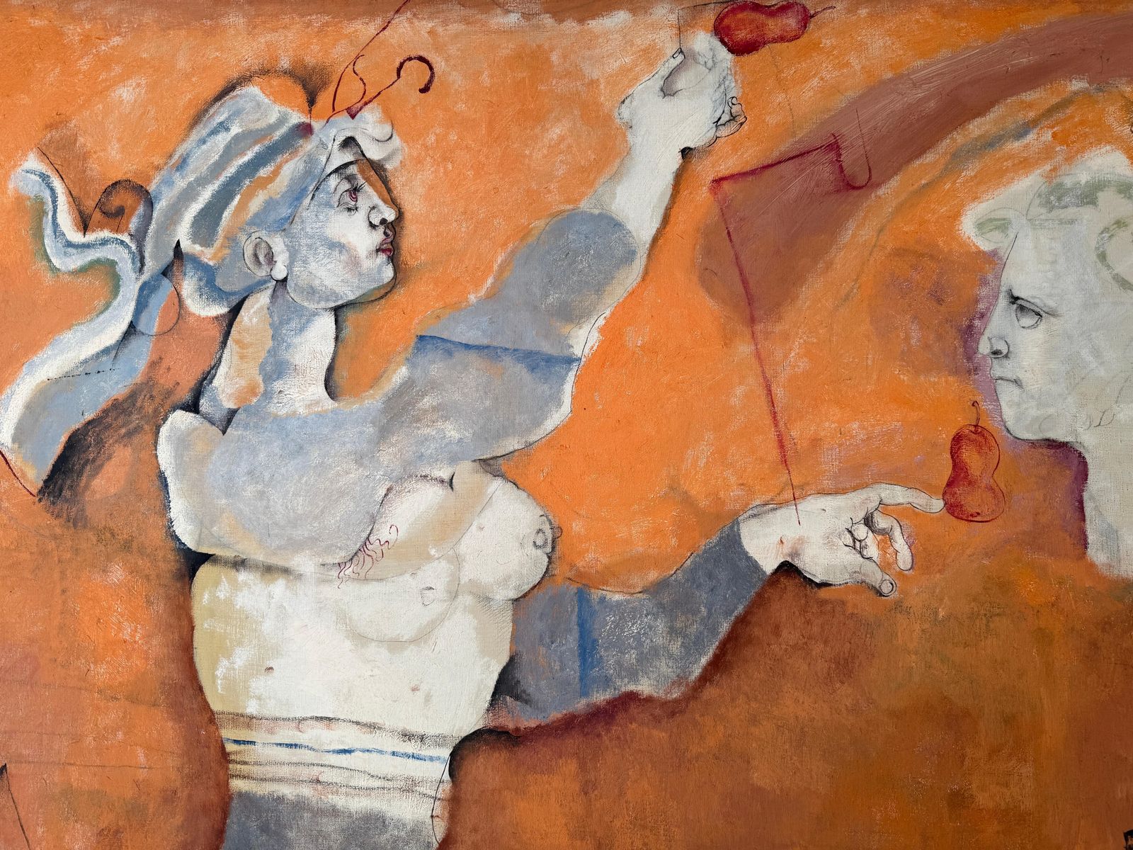 Eduardo Arranz Bravo Woman Man's Head Two Pears And Orange Background Abstract Surrealism 1967 Oil 1967 photo buy