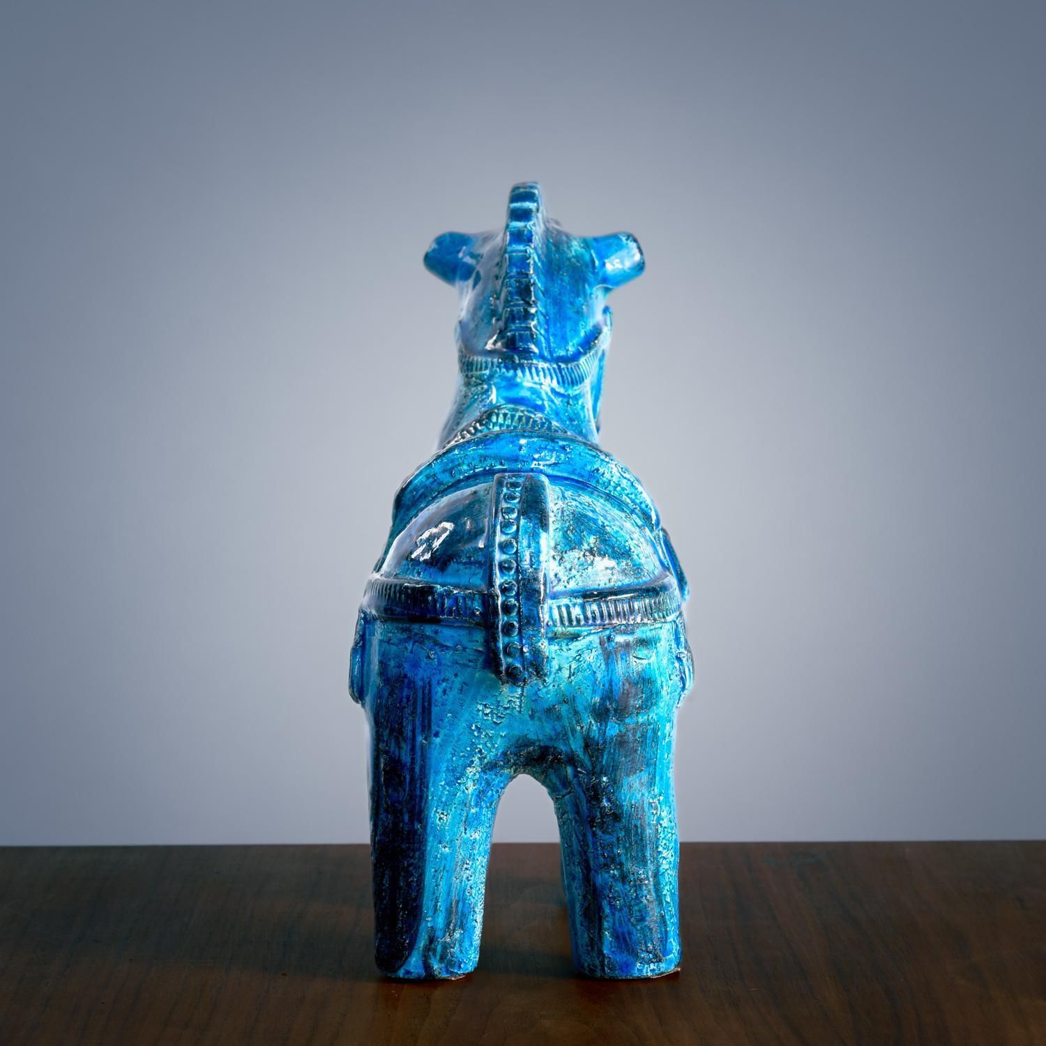 Bitossi Rimini Blue Horse Sculpture By Aldo Londi, Italy, Signed photo 882.0