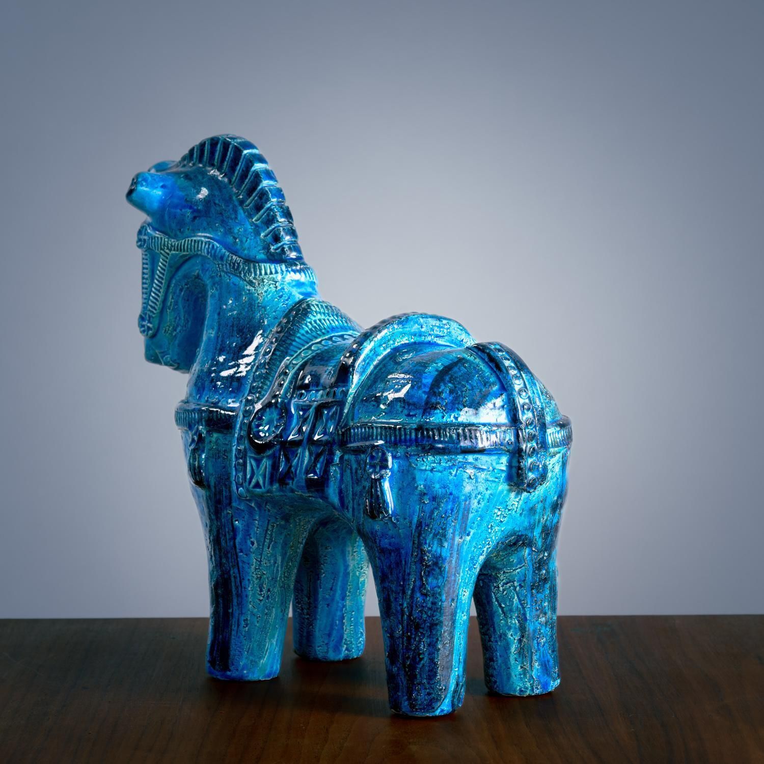 Bitossi Rimini Blue Horse Sculpture By Aldo Londi, Italy, Signed photo vinterior