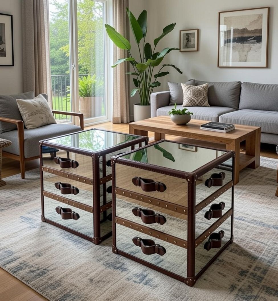 Stunning Pair Of Polished Metal And Mirrored Drawered Cabinets photo furniture