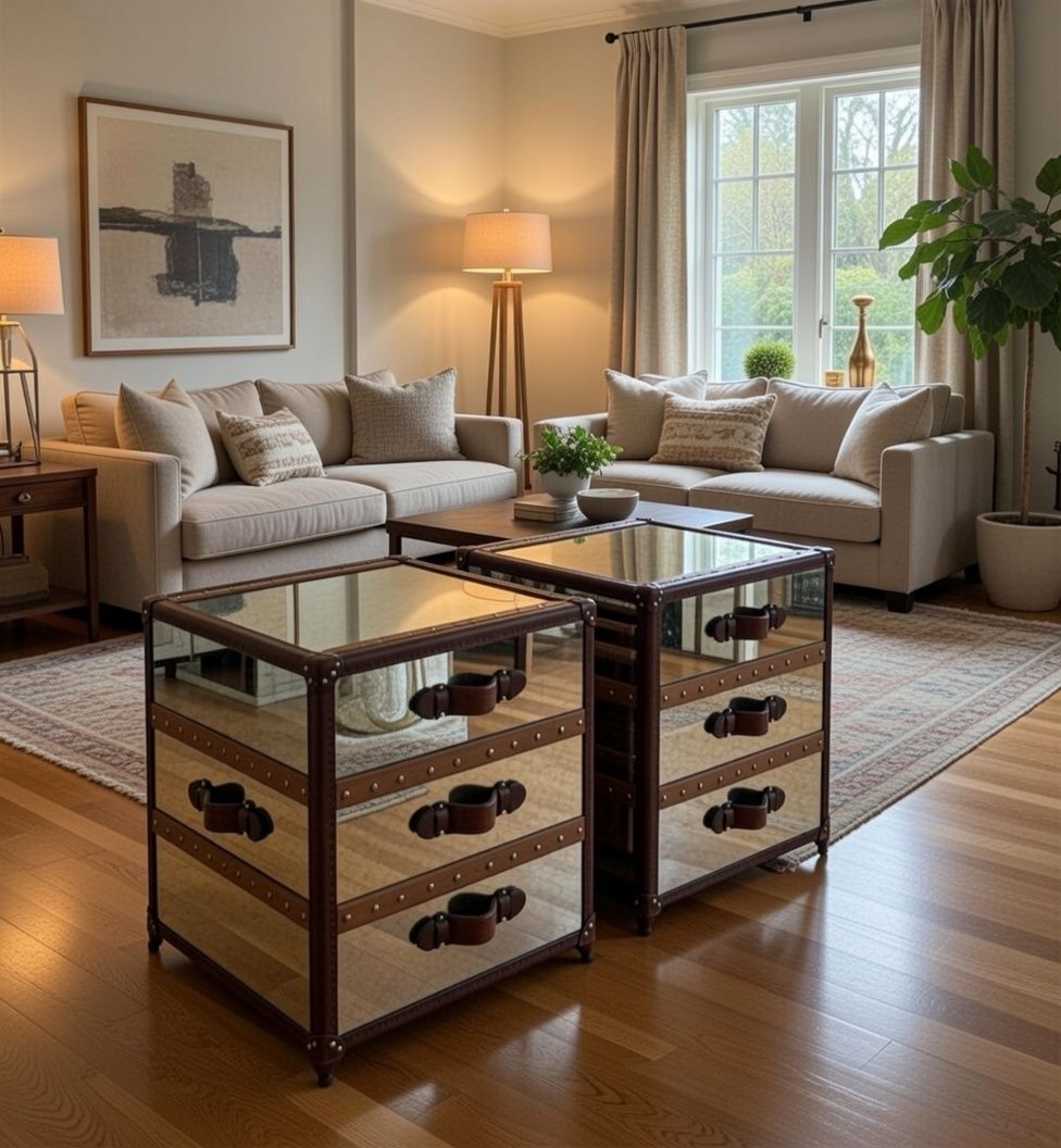 Stunning Pair Of Polished Metal And Mirrored Drawered Cabinets photo for sale