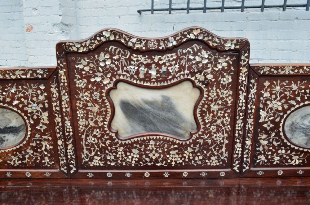 Unusual Early 20th Century Large Chinese Export Bench Inlaid With Mother Of Pearl photo Furniture