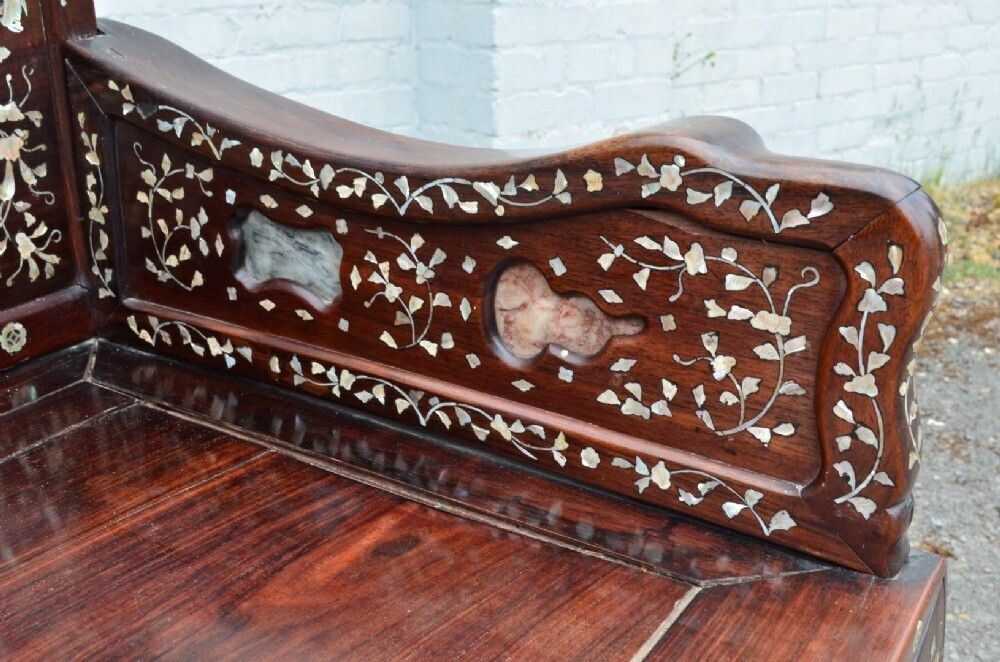 Furniture Unusual Early 20th Century Large Chinese Export Bench Inlaid With Mother Of Pearl photo