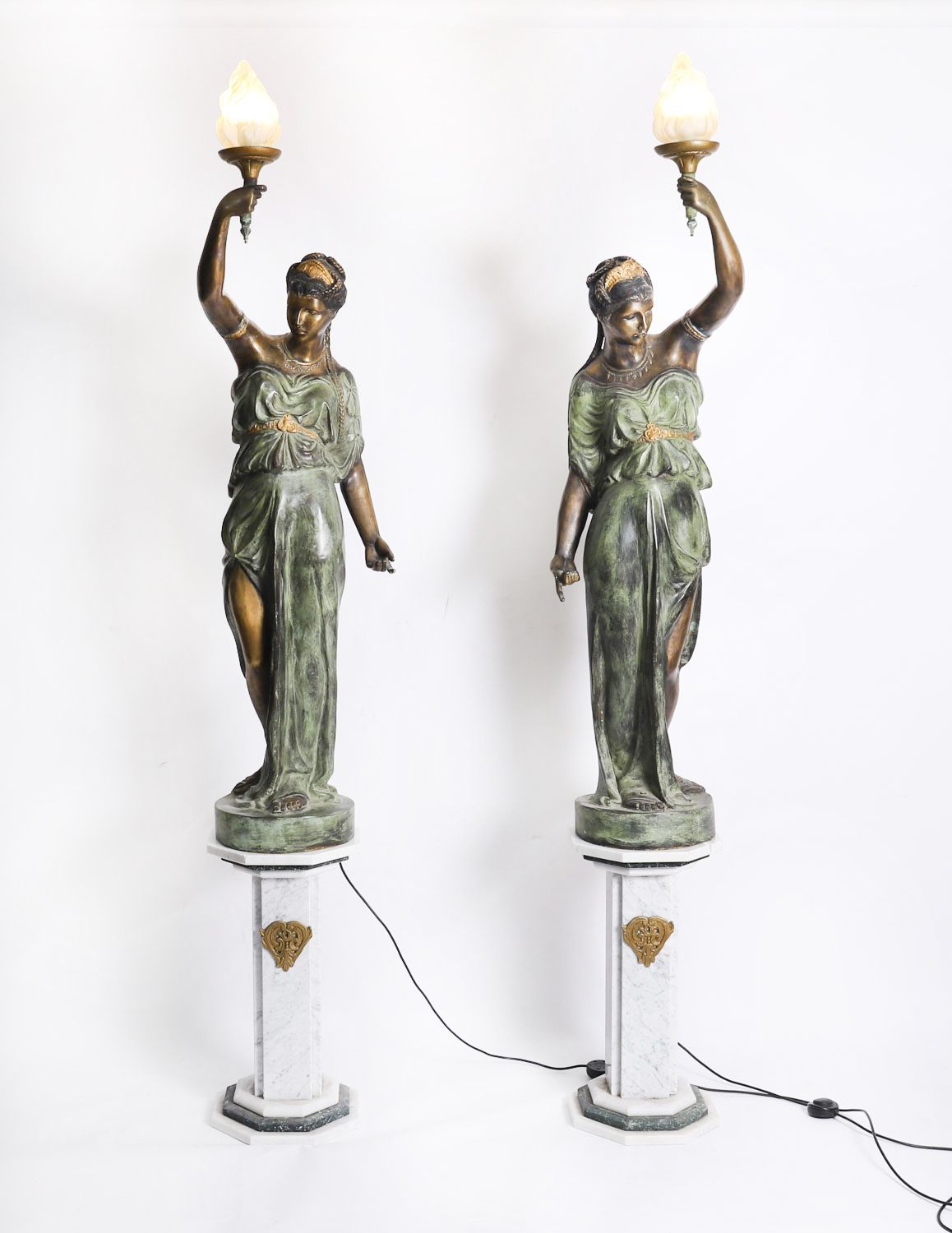 Antique Pair Large 7ft Bronze Libertas Figural Torcheres Lamps F. De Luca C1910 photo furniture