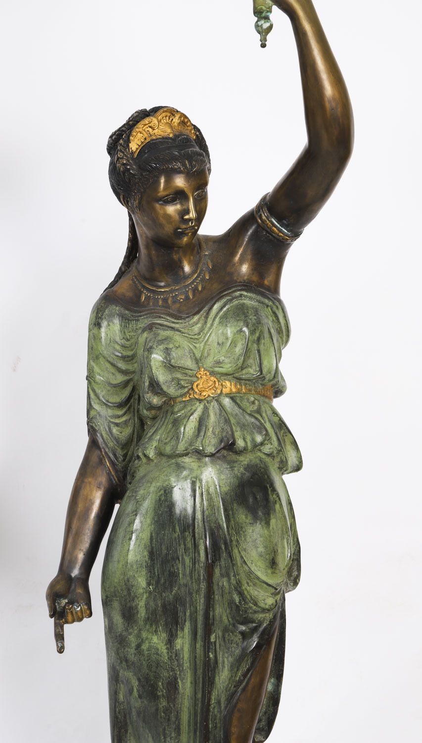 photo vintage Antique Pair Large 7ft Bronze Libertas Figural Torcheres Lamps F. De Luca C1910