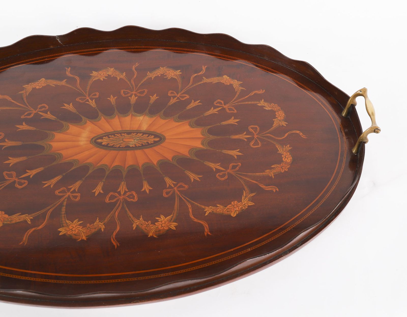 English Oval Edwardian Marquetry Butler's Tray C1900 photo 425.0