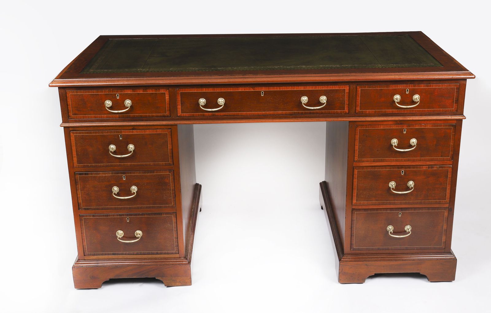 Victorian Crossbanded & Inlaid Flame Mahogany Pedestal Desk  19th C photo furniture