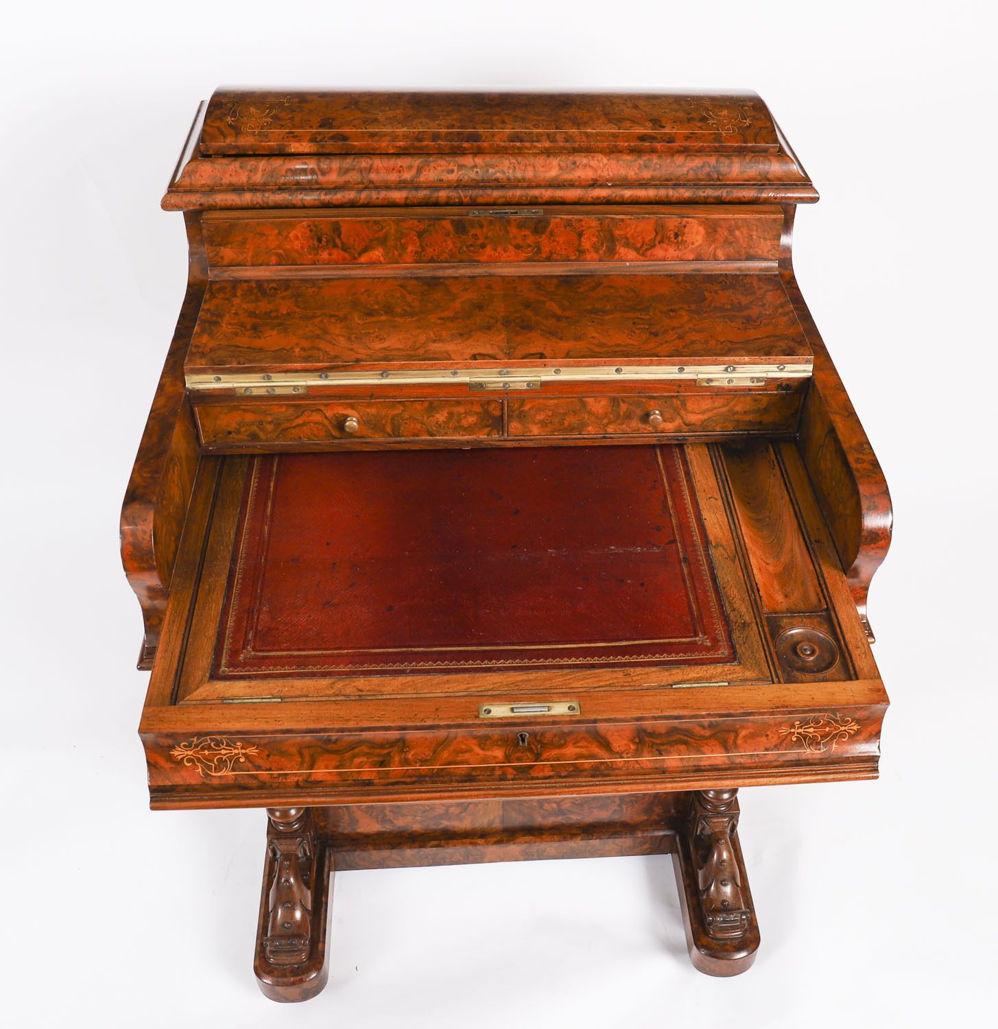 Victorian Burr Walnut  & Inlaid Pop Up Davenport Desk  19th C photo vintage