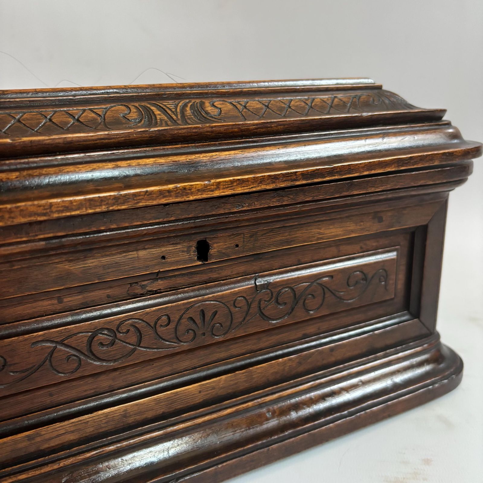 Antique Walnut Jewelry Box: Hand Carved French Keepsake, Fruitwood Tray Organiser photo Home Decor