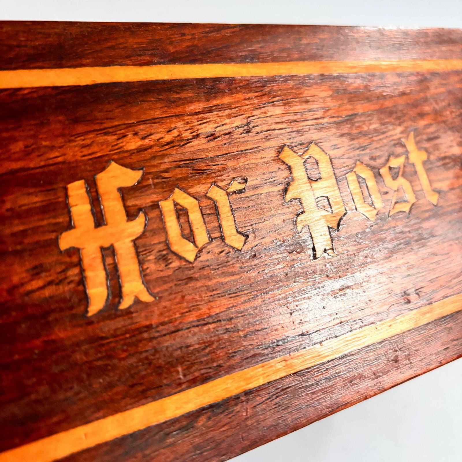 Antique English Marquetry Wall Letter Rack – “For Post” Late Victorian / Edwardian | C.1890–1910 photo furniture