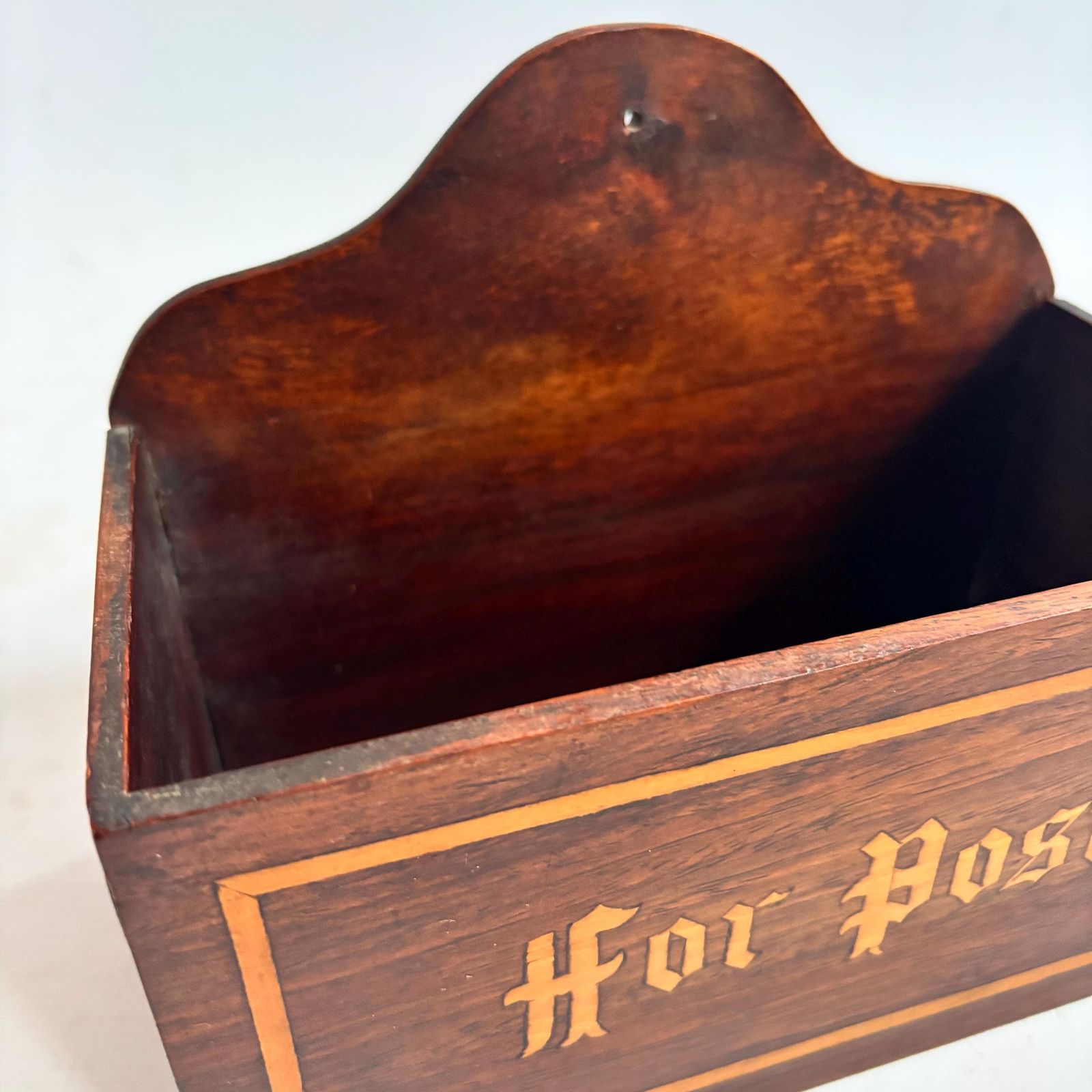 Antique English Marquetry Wall Letter Rack – “For Post” Late Victorian / Edwardian | C.1890–1910 photo vinterior