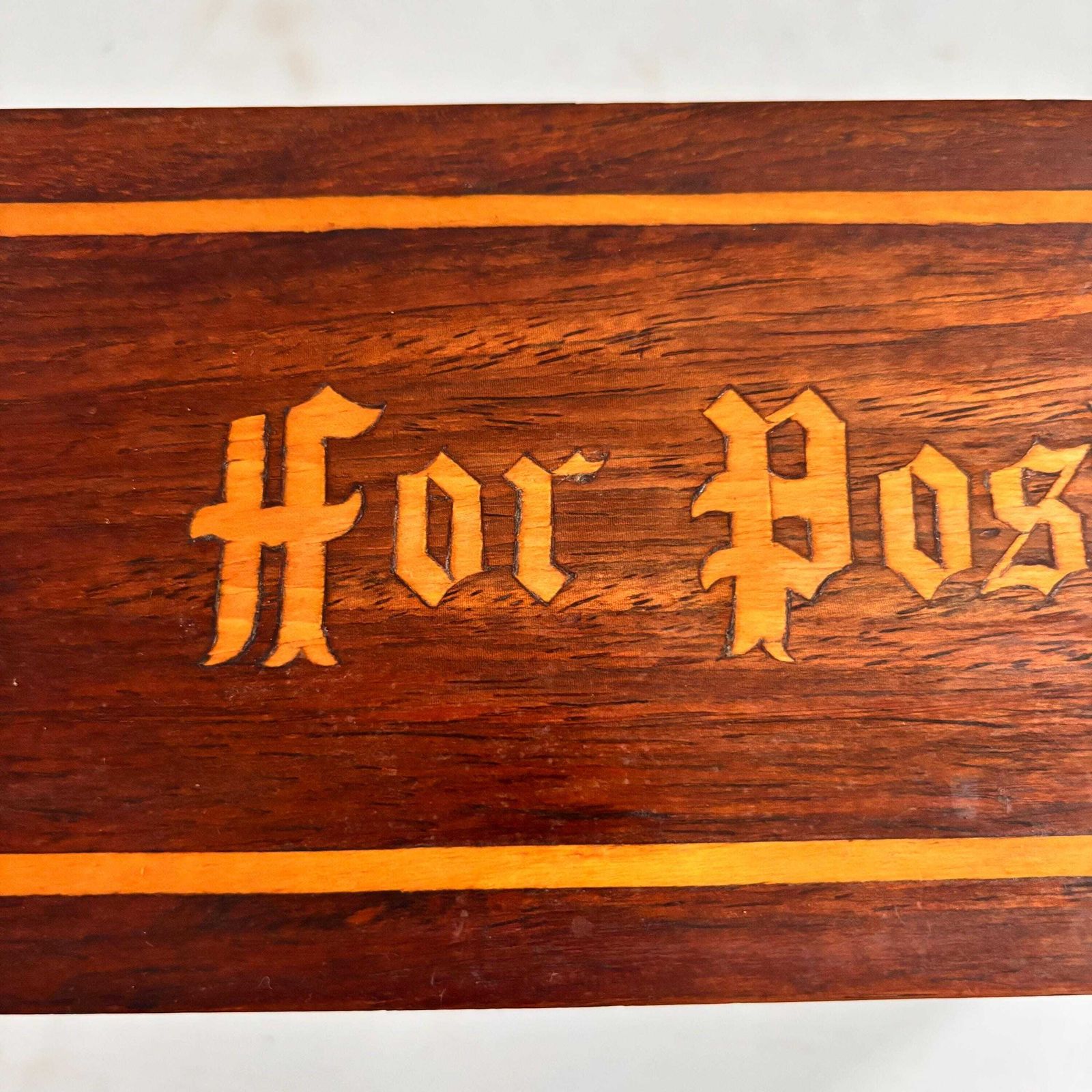 photo vinterior Antique English Marquetry Wall Letter Rack – “For Post” Late Victorian / Edwardian | C.1890–1910