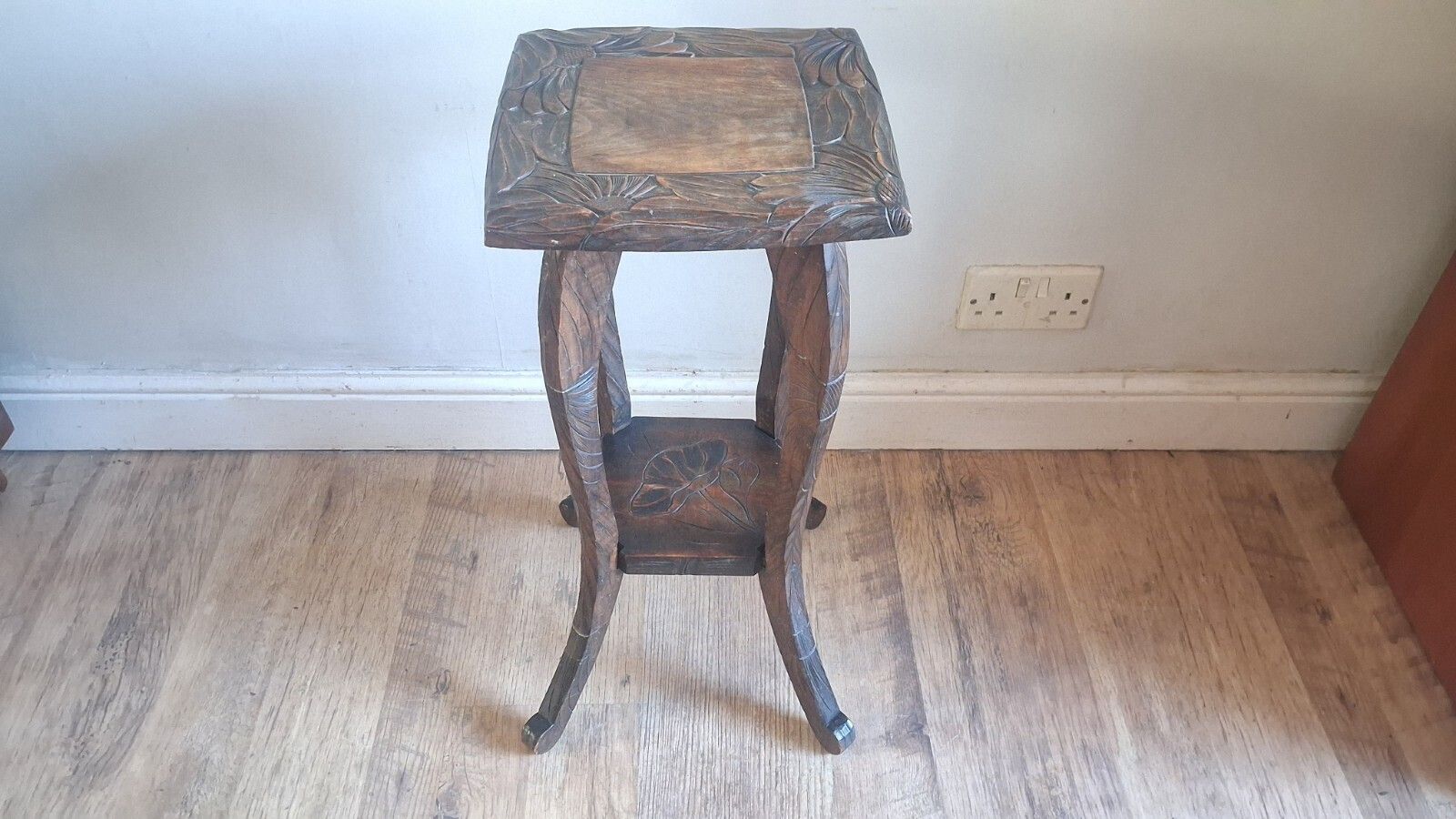photo furniture Antique Liberty & Co (Stamped) Japanese Fruit Wood Carved Side/Hall/Lamp  Table