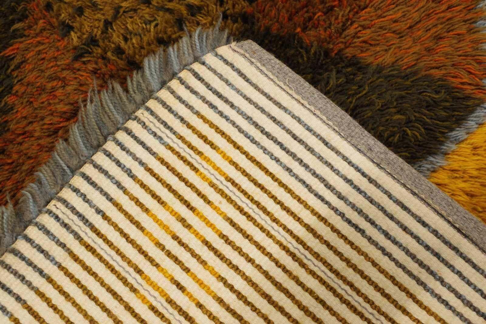 Mid Century Modern Swedish Rya Rug In Grey, Orange, And Brown, 1960s photo Textiles