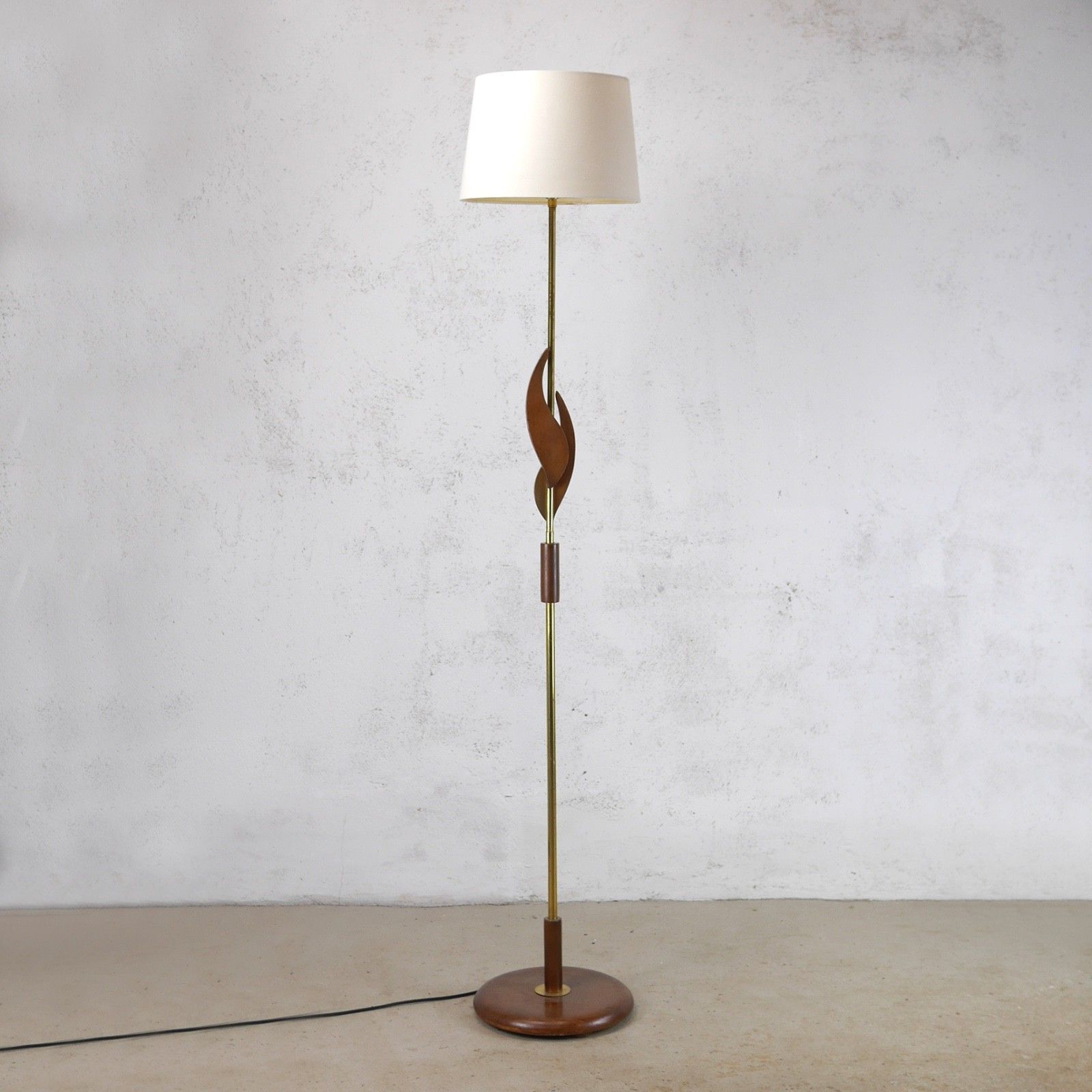 Vintage Mid Century Teak Brass Standard Floor Lamp Shade #103086