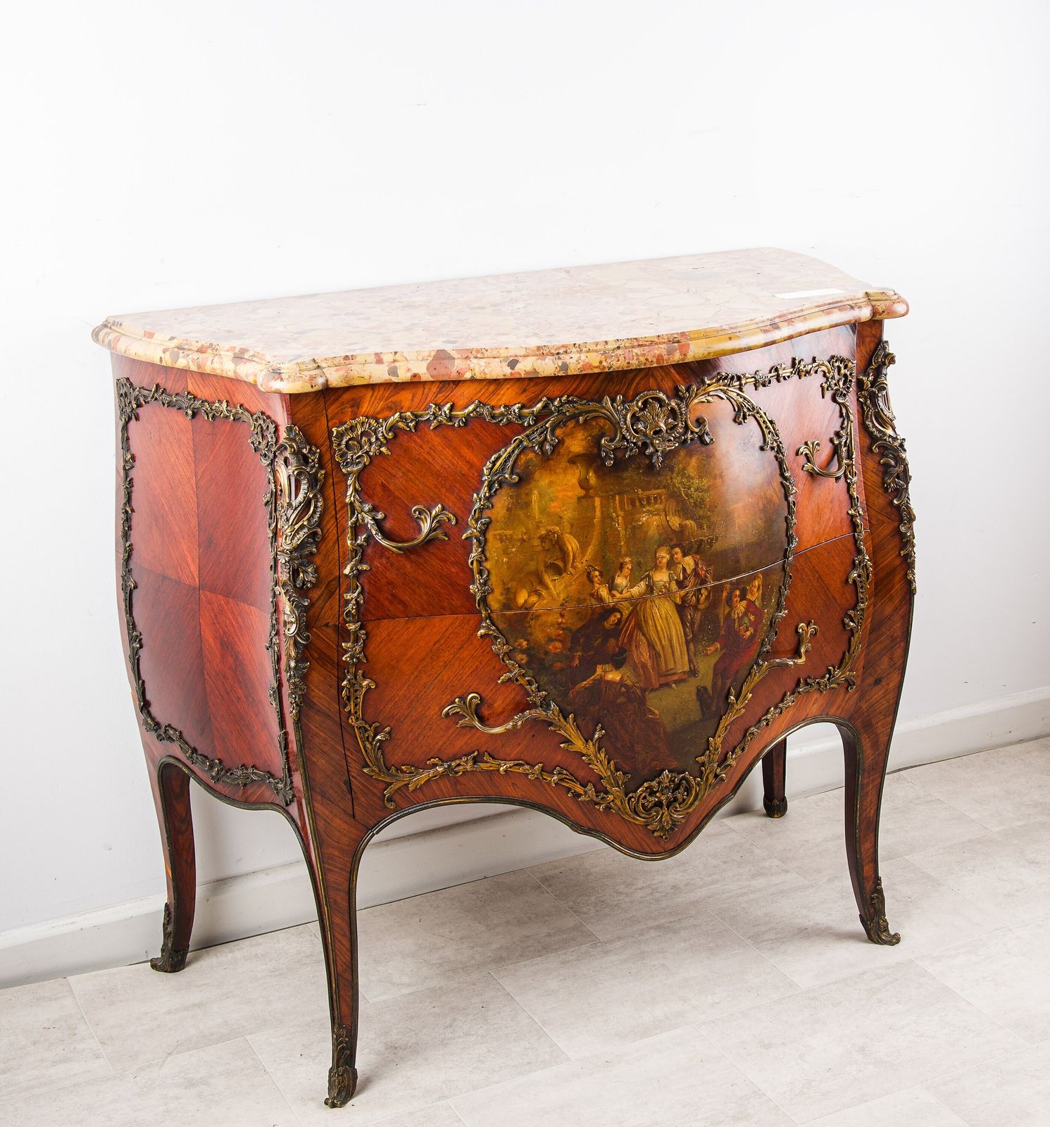 French Vernis Martin Bombe Commode With Breccia Marble & Ormolu, C.1880 photo Furniture