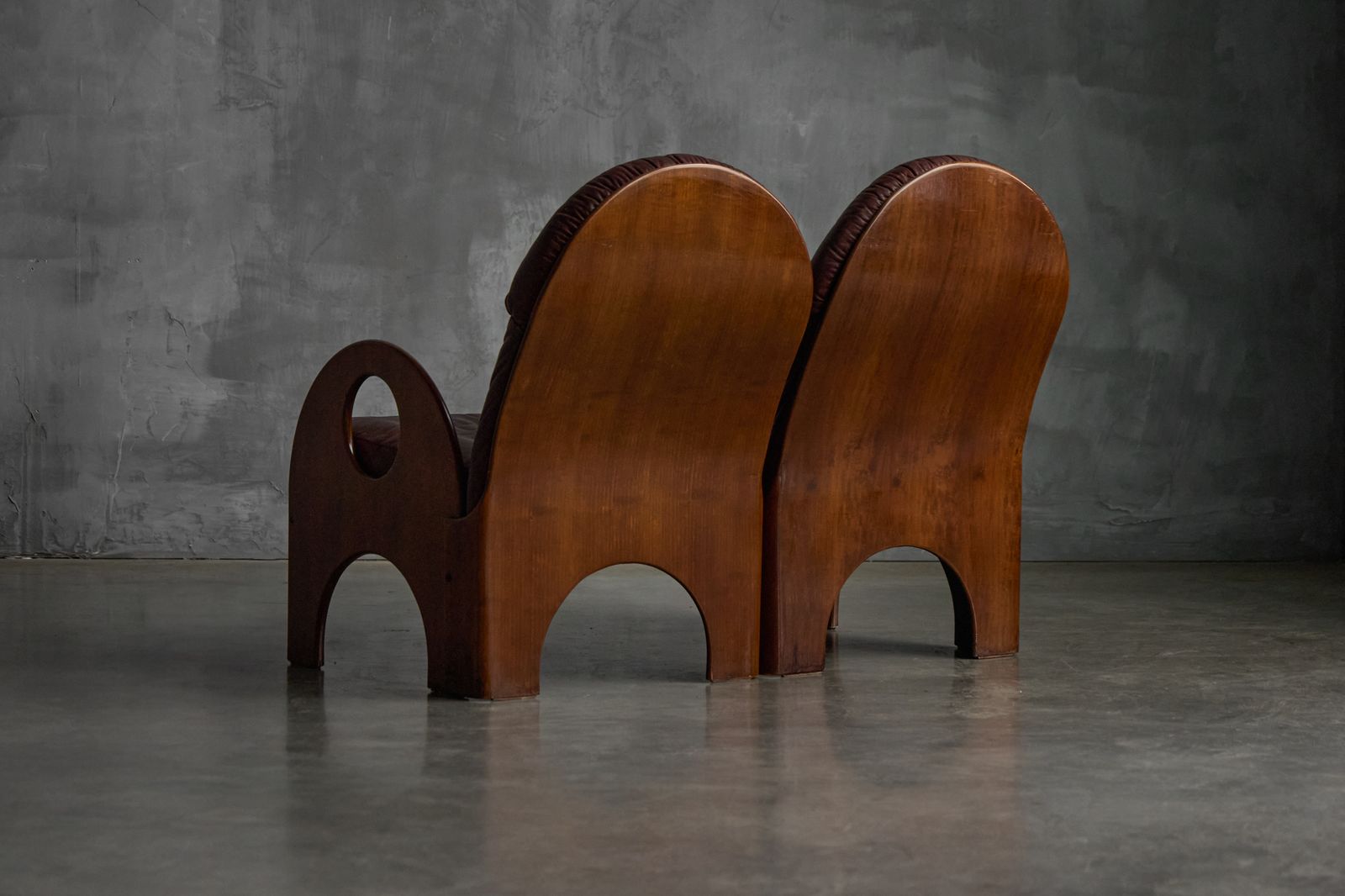 Love Seat Arcata By Gae Aulenti, Walnut And Burgundy Leather, 1968 photo Furniture