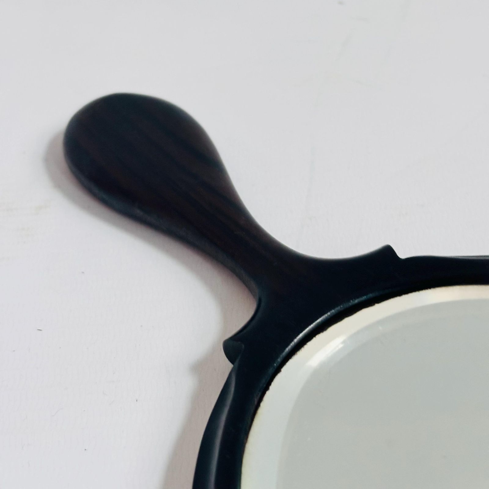 Antique Ebonised Beech Wood Hand Mirror: 1890s 'M' Silver Initial Victorian Bevelled Glass photo furniture