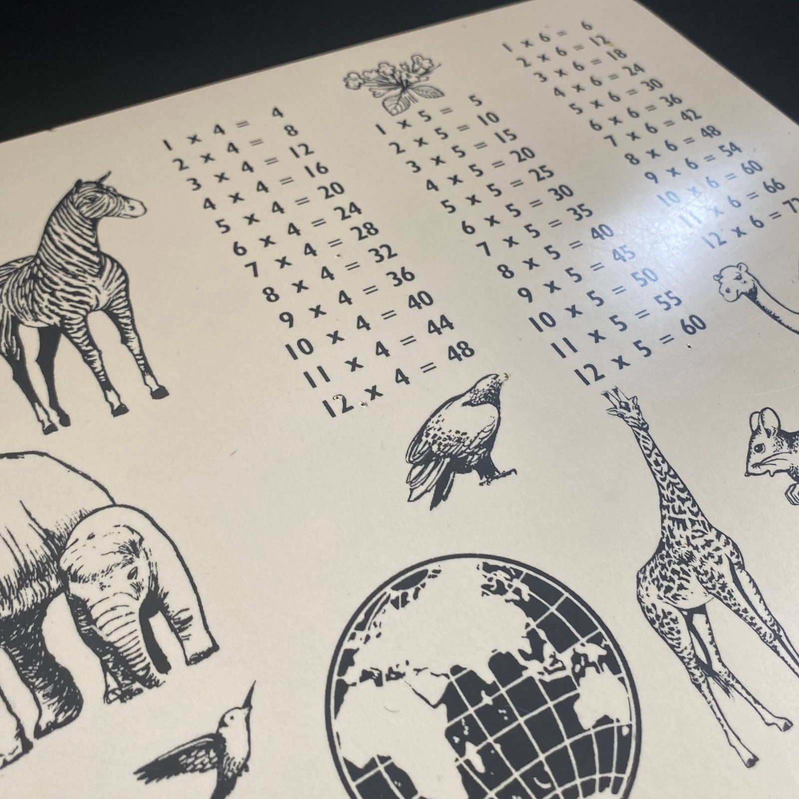 Rare 1960s Mid Century Coffee Table: Animals, Cities, Times Table Graphic photo Furniture