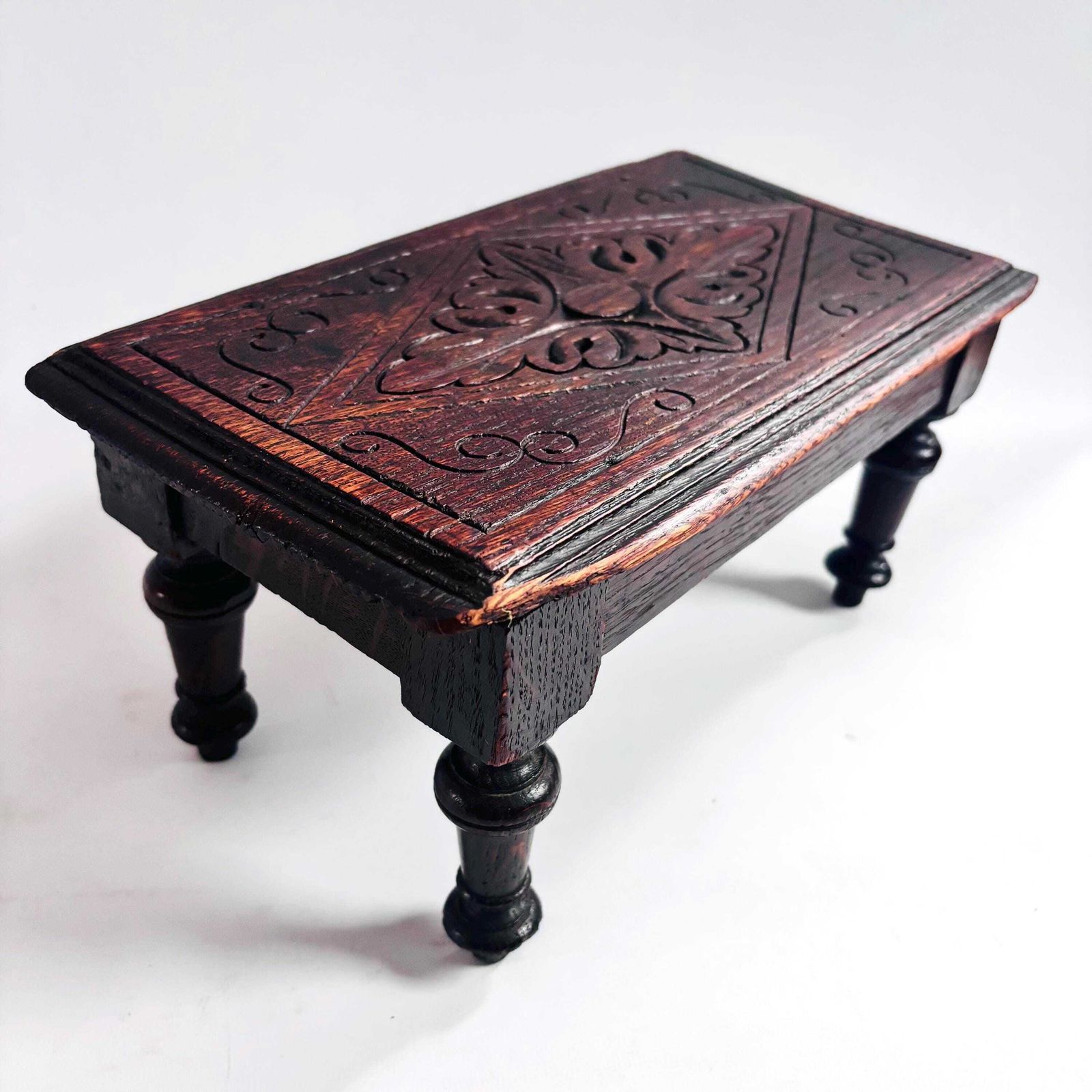 Antique Ebonized Oak Apprentice Table: 18t80s English Rustic Design Meditation Rare   Wear