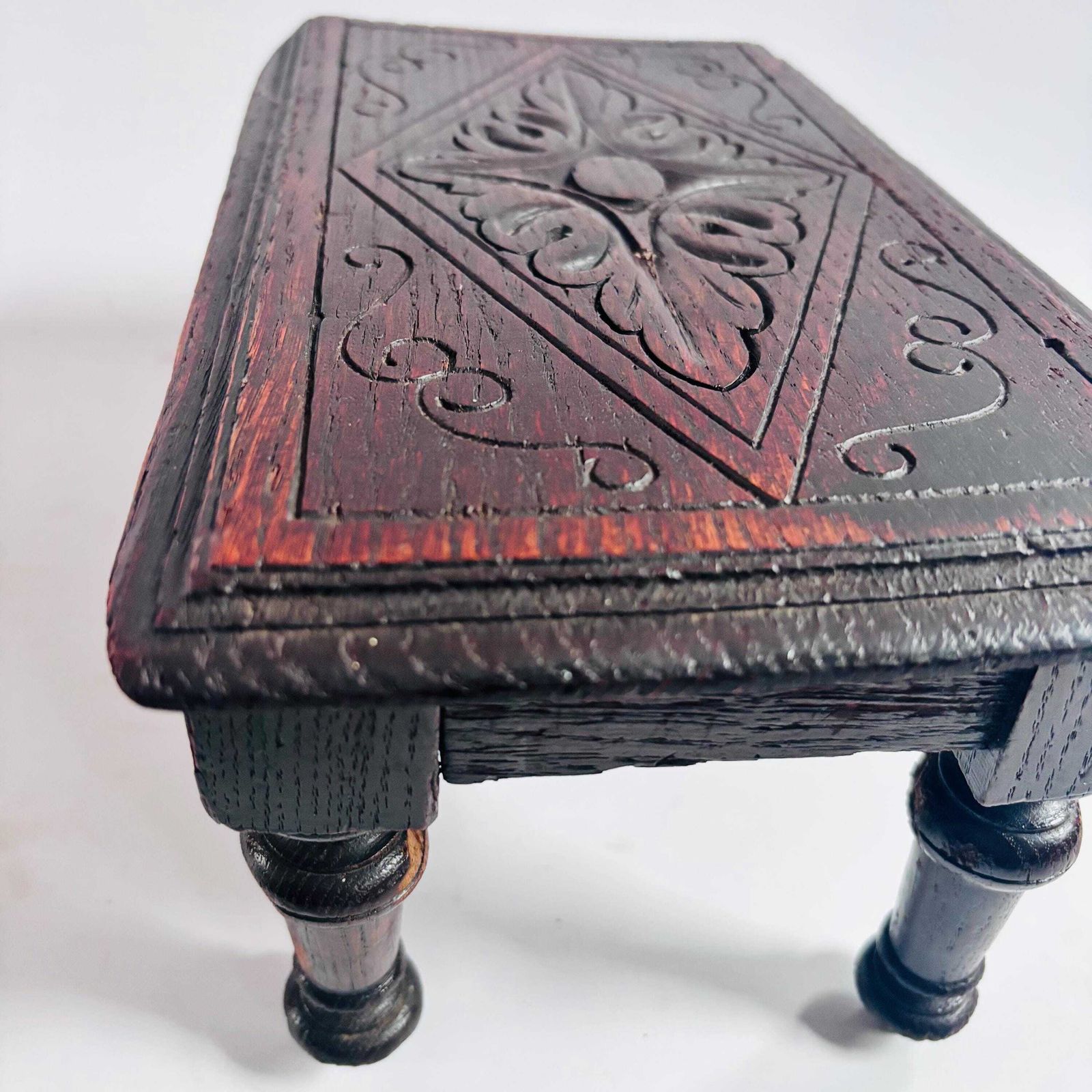Antique Ebonized Oak Apprentice Table: 18t80s English Rustic Design Meditation Rare   Wear photo buy