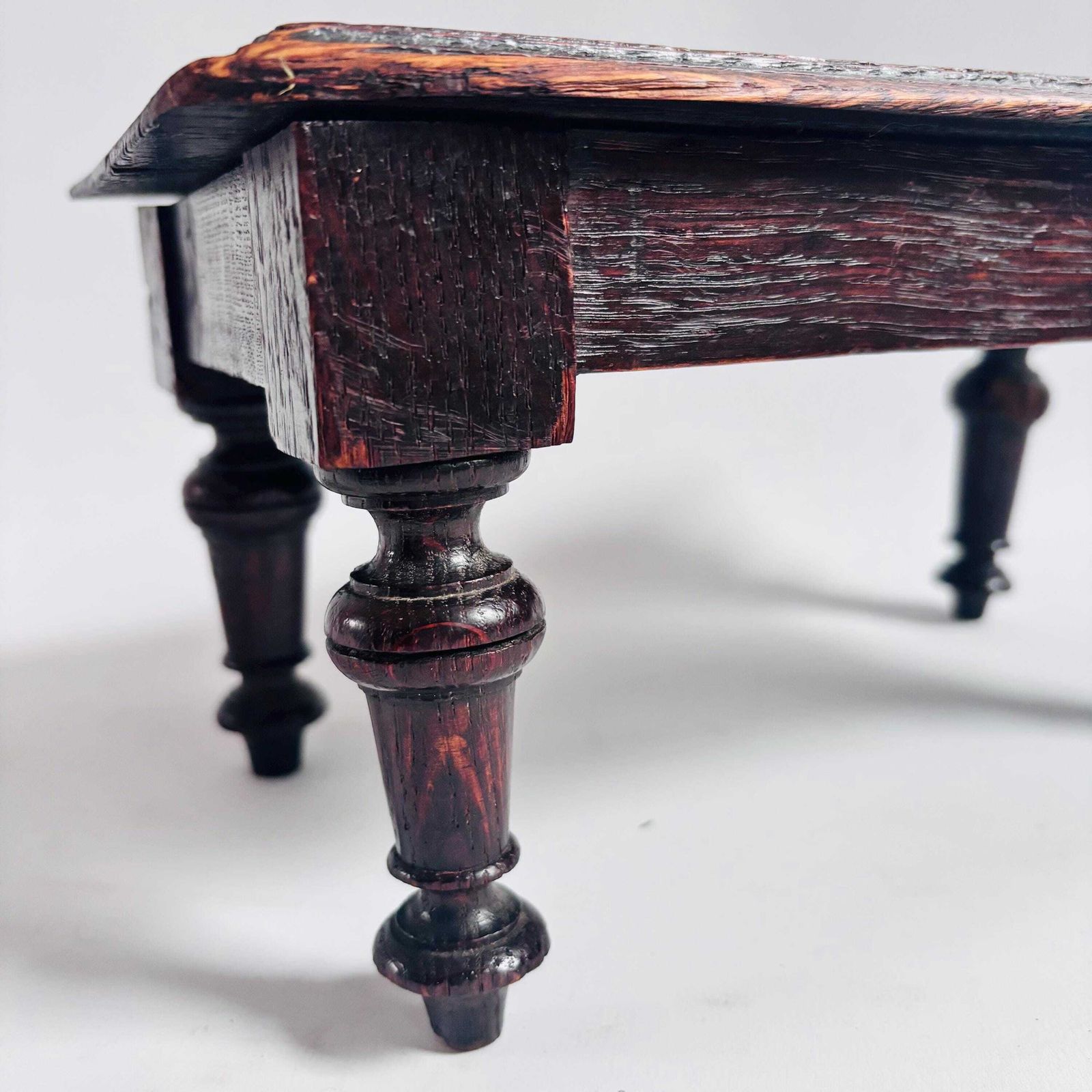 photo for sale Antique Ebonized Oak Apprentice Table: 18t80s English Rustic Design Meditation Rare   Wear