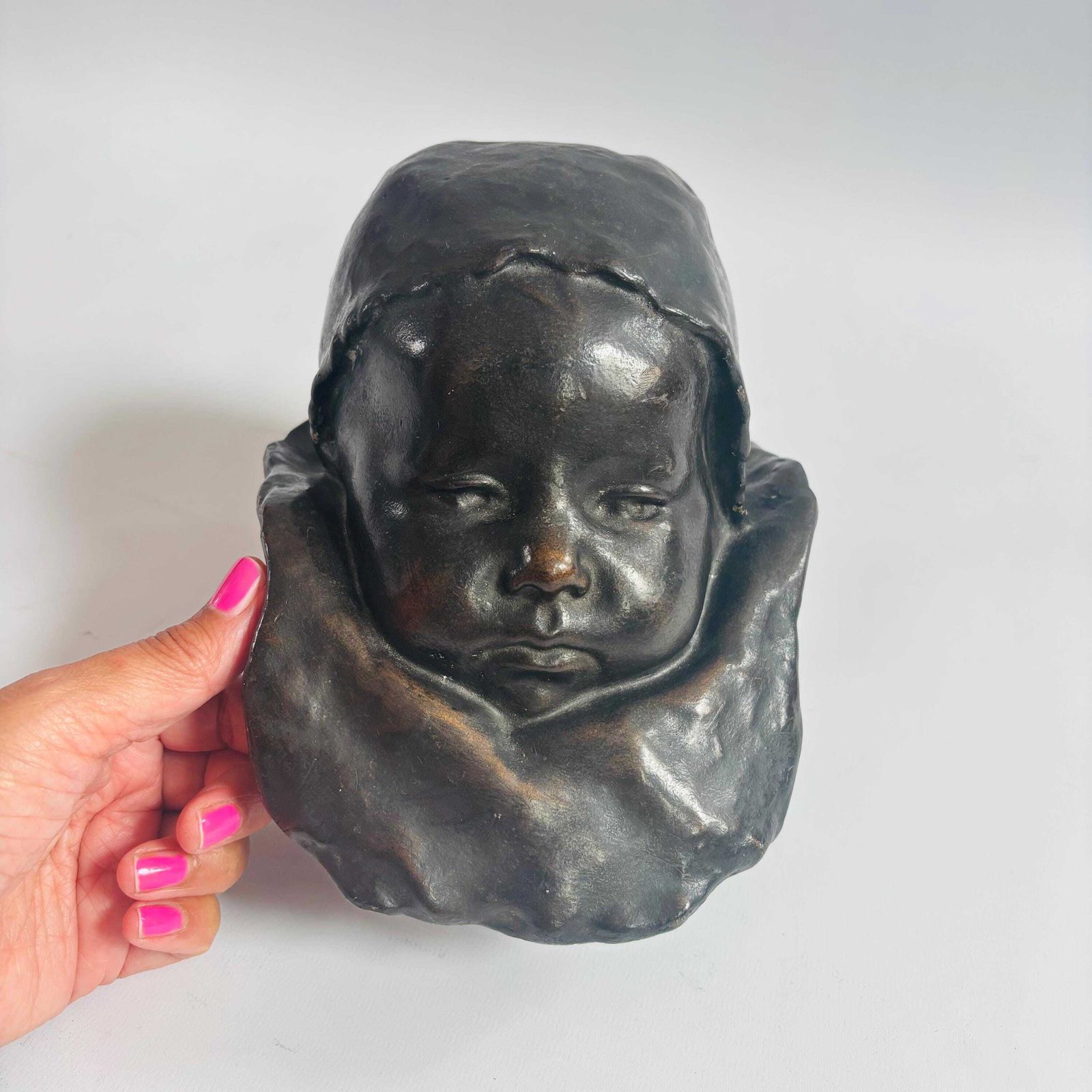 Rare Antique Plaster Sculpture: "Baby With A Collar" By Jean Carriès, C. Smith Foundry photo vintage