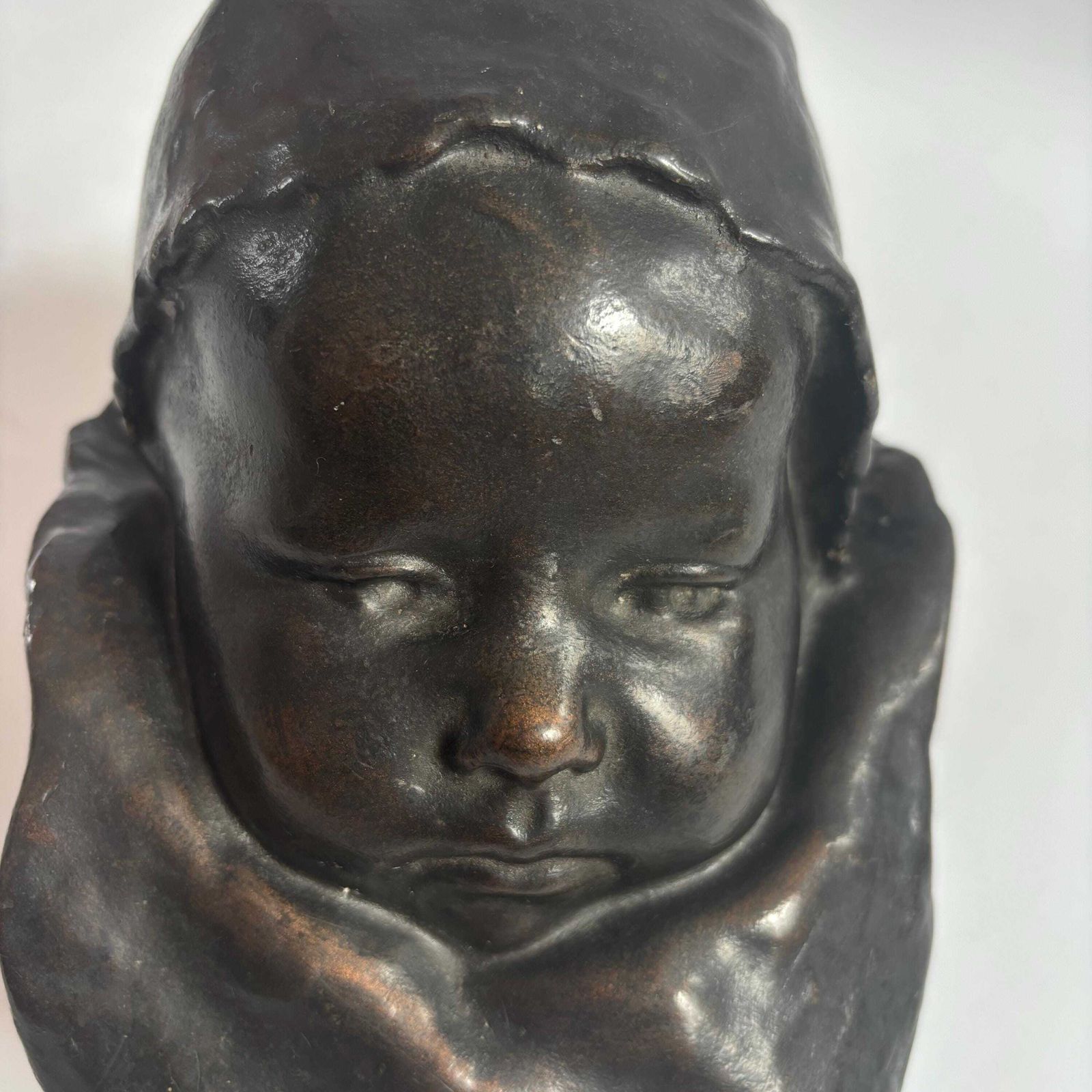 photo for sale Rare Antique Plaster Sculpture: "Baby With A Collar" By Jean Carriès, C. Smith Foundry