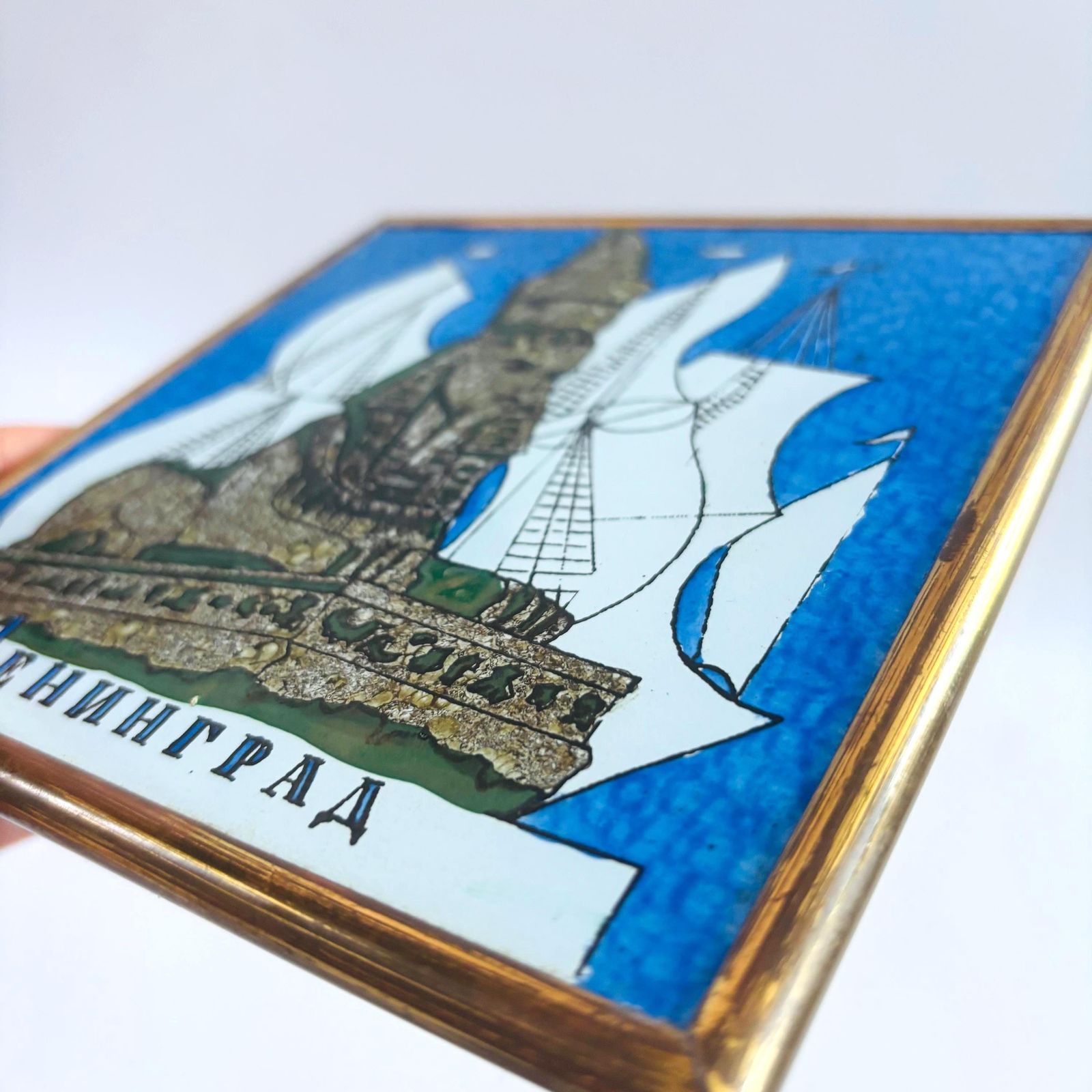 Vintage 1977 Leningrad Enamel Tile, Egyptian Sphinx Brass Art. photo 65.0