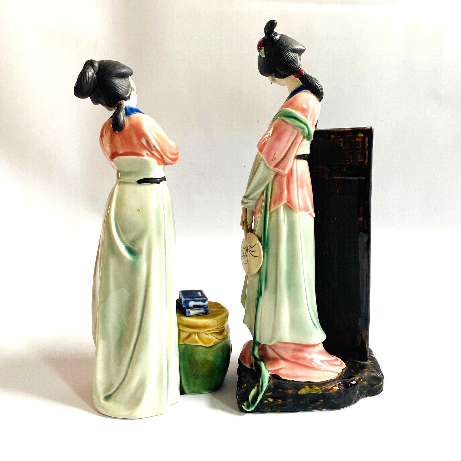 Rare Shiwan Gongzai Figurines: Mid Century Chinese Ceramic Pair/Hairline Repair photo furniture