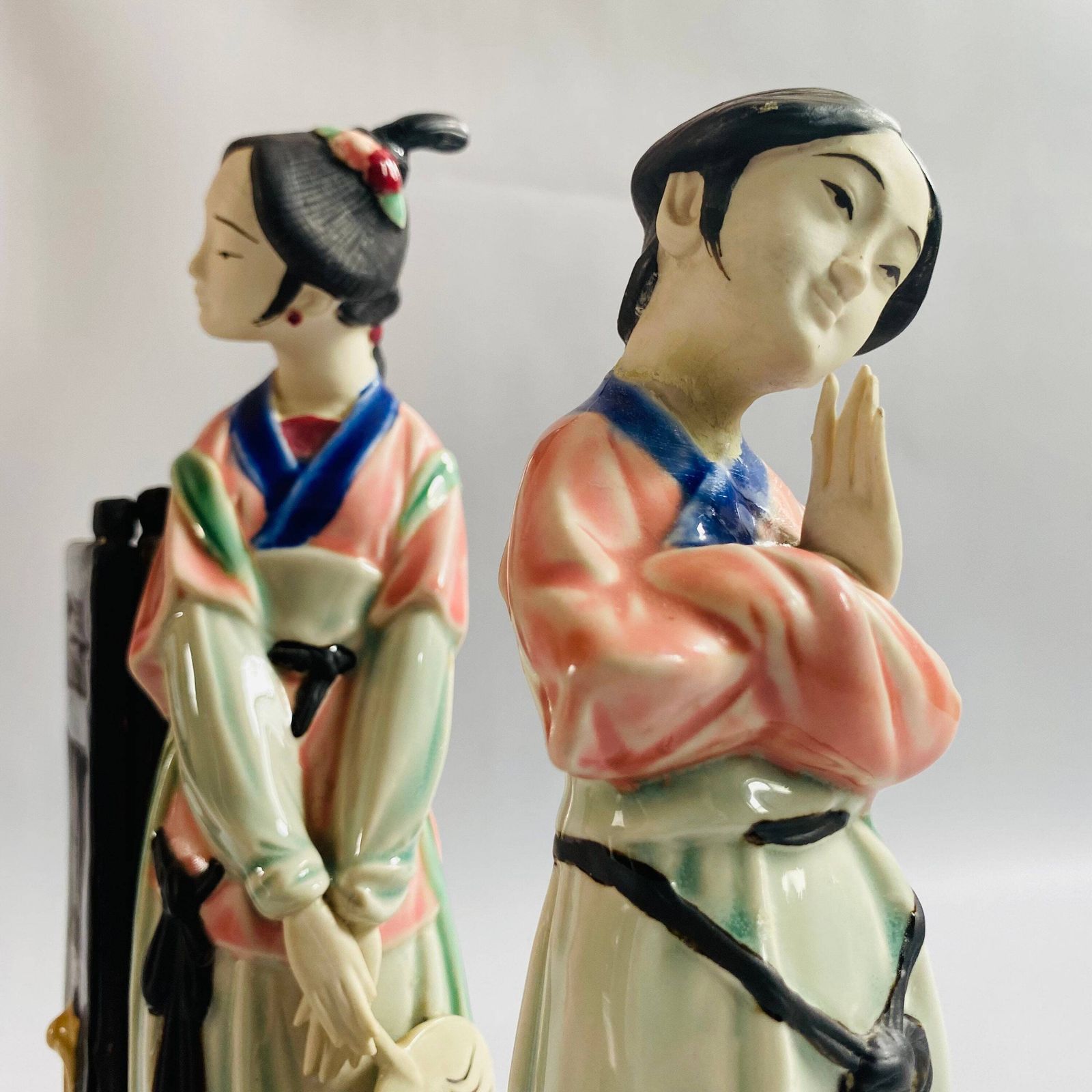 Rare Shiwan Gongzai Figurines: Mid Century Chinese Ceramic Pair/Hairline Repair photo vintage