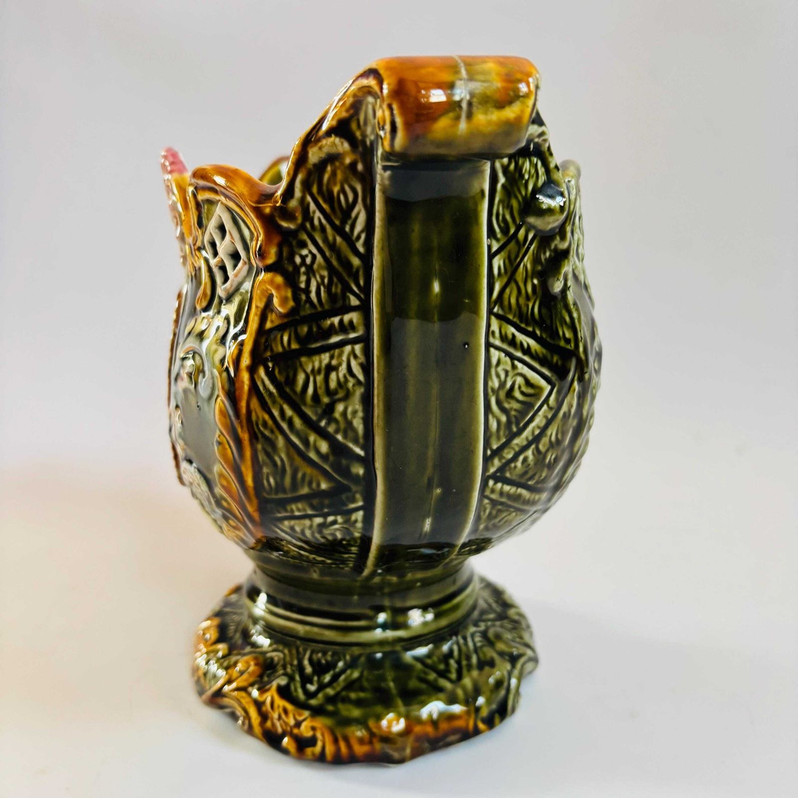 Antique Majolica Jardiniere: European Glazed Earthenware Vase, 19th Century photo Home Decor