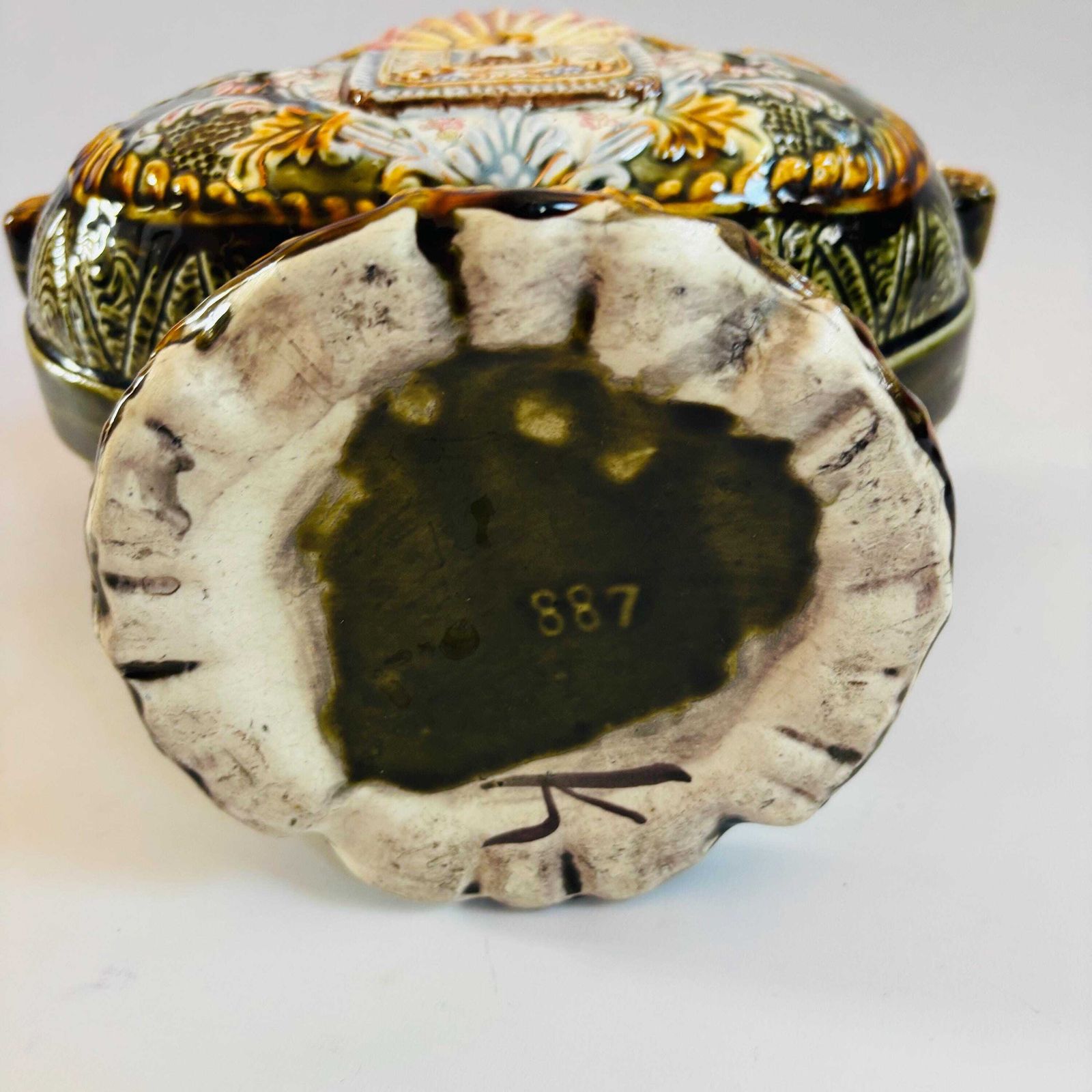 Antique Majolica Jardiniere: European Glazed Earthenware Vase, 19th Century photo vintage