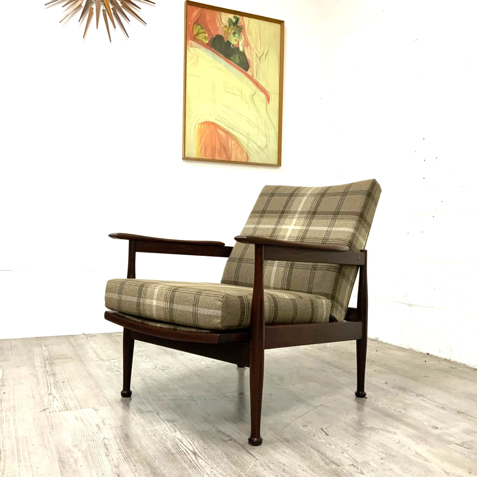 Vintage Guy Rogers Manhatten Reclining Teak Lounge Armchair C. 1960
