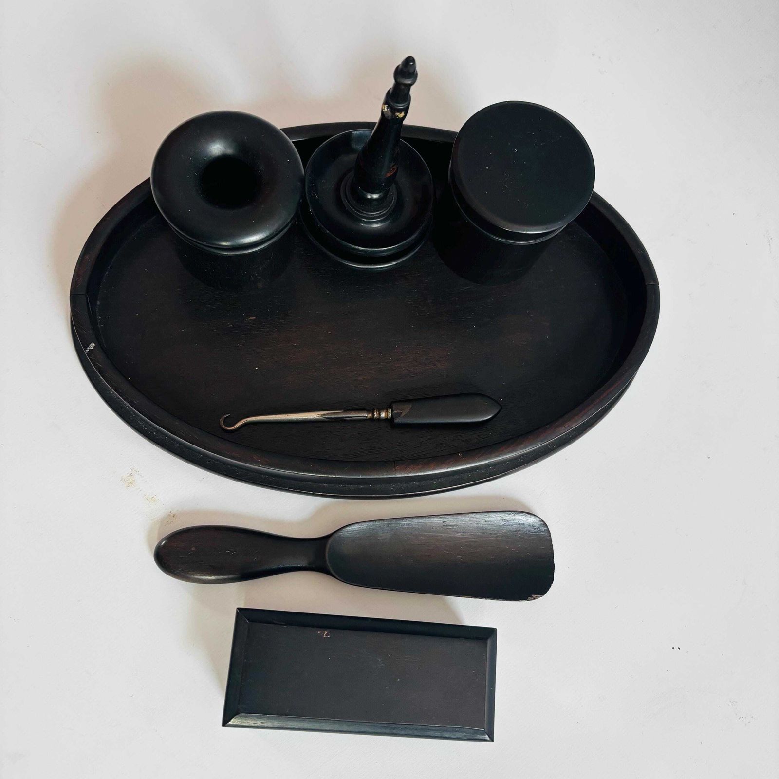 Antique Art Deco Ebony Dresser Set: Victorian Tabletop Organizer photo buy