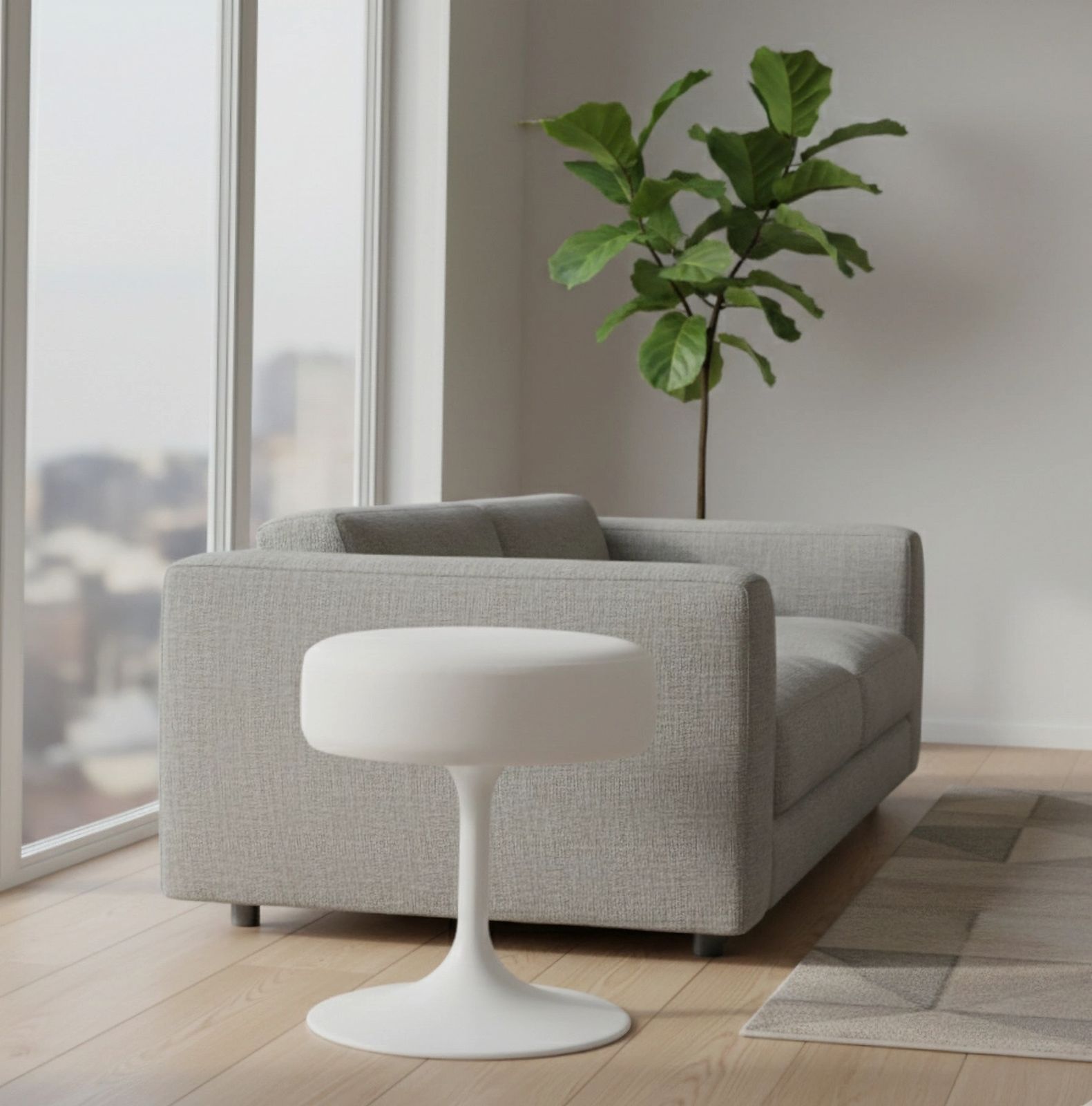 Vintage Mid Century Fur Leather Tulip Stool