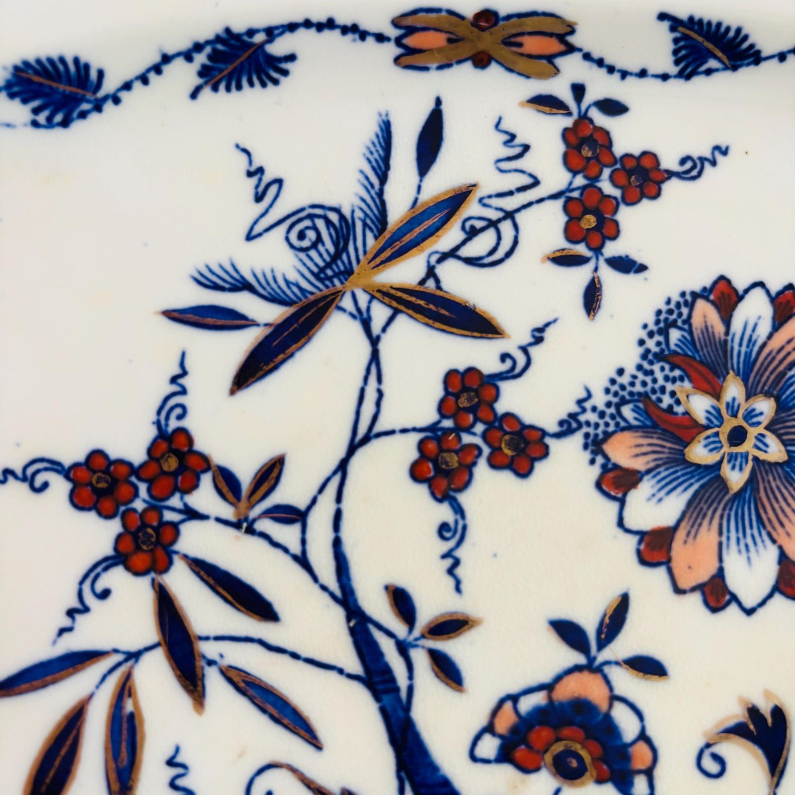 photo for sale Antique 1880s Hanley China Stoneware Plate: Floral Stafford Knot, Gold Gilt