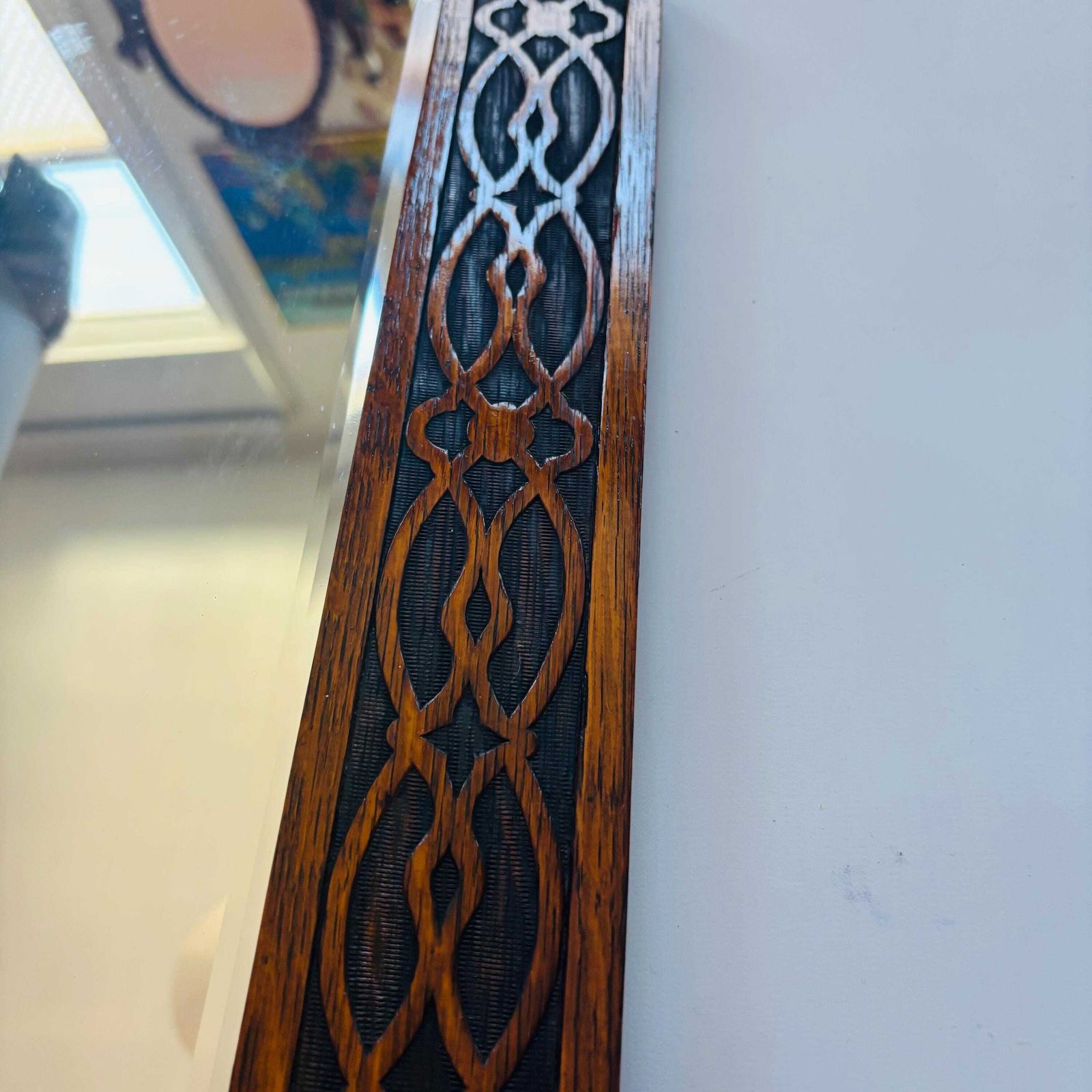Rare Art Nouveau Mahogany Bevelled Mirror: Hand Carved Liberty Style photo 395.0