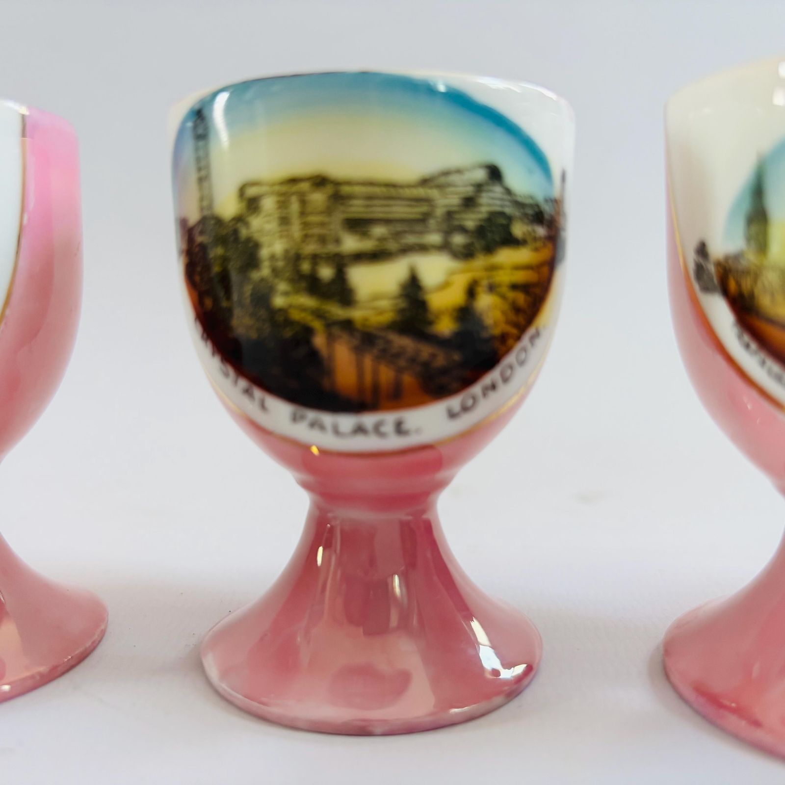 Antique Pink Lustre Porcelain Egg Cups: Victorian London Landmarks, Set Of 5 photo furniture