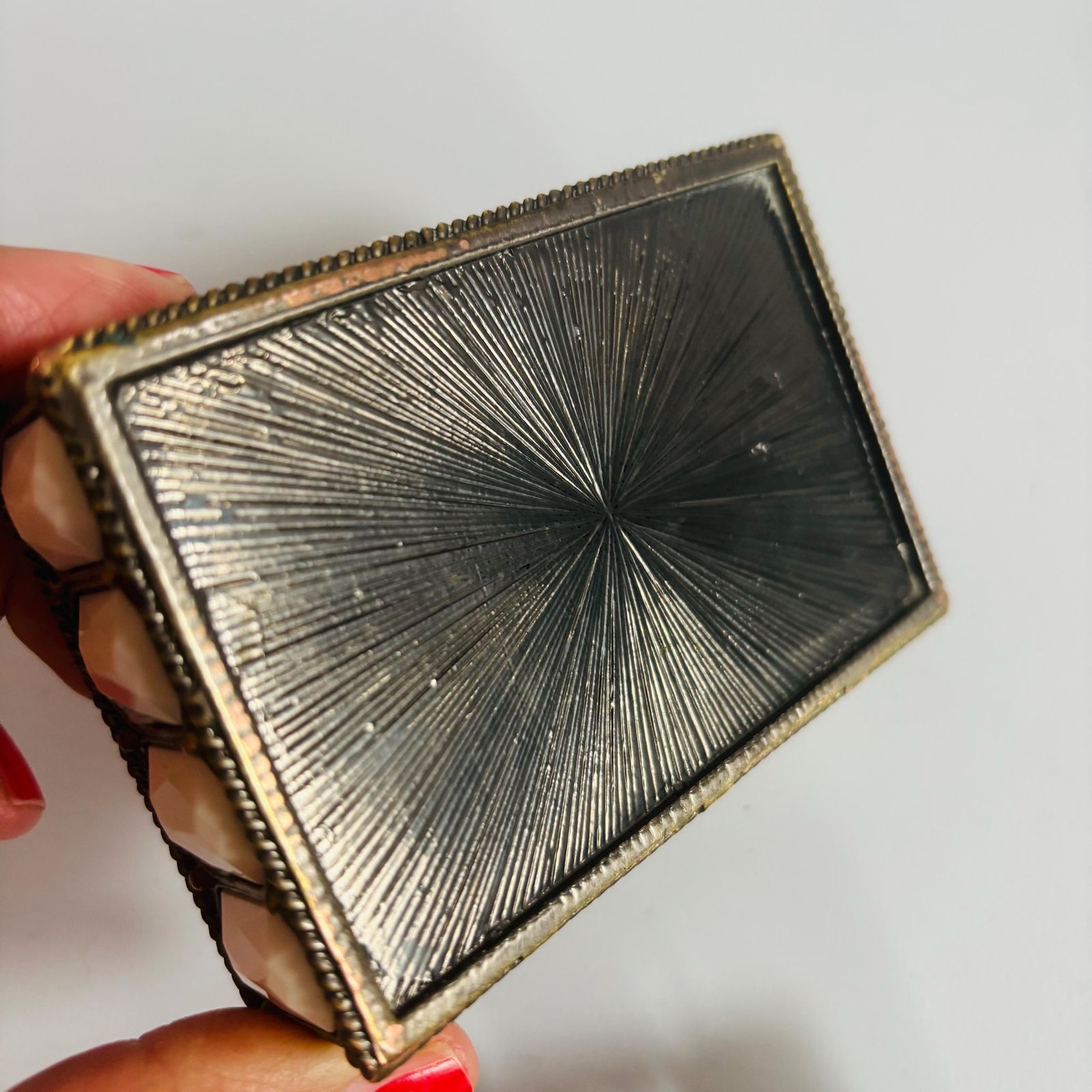 Vintage Art Deco Trinket Box: Bronze Brass Enamel With Stones photo furniture